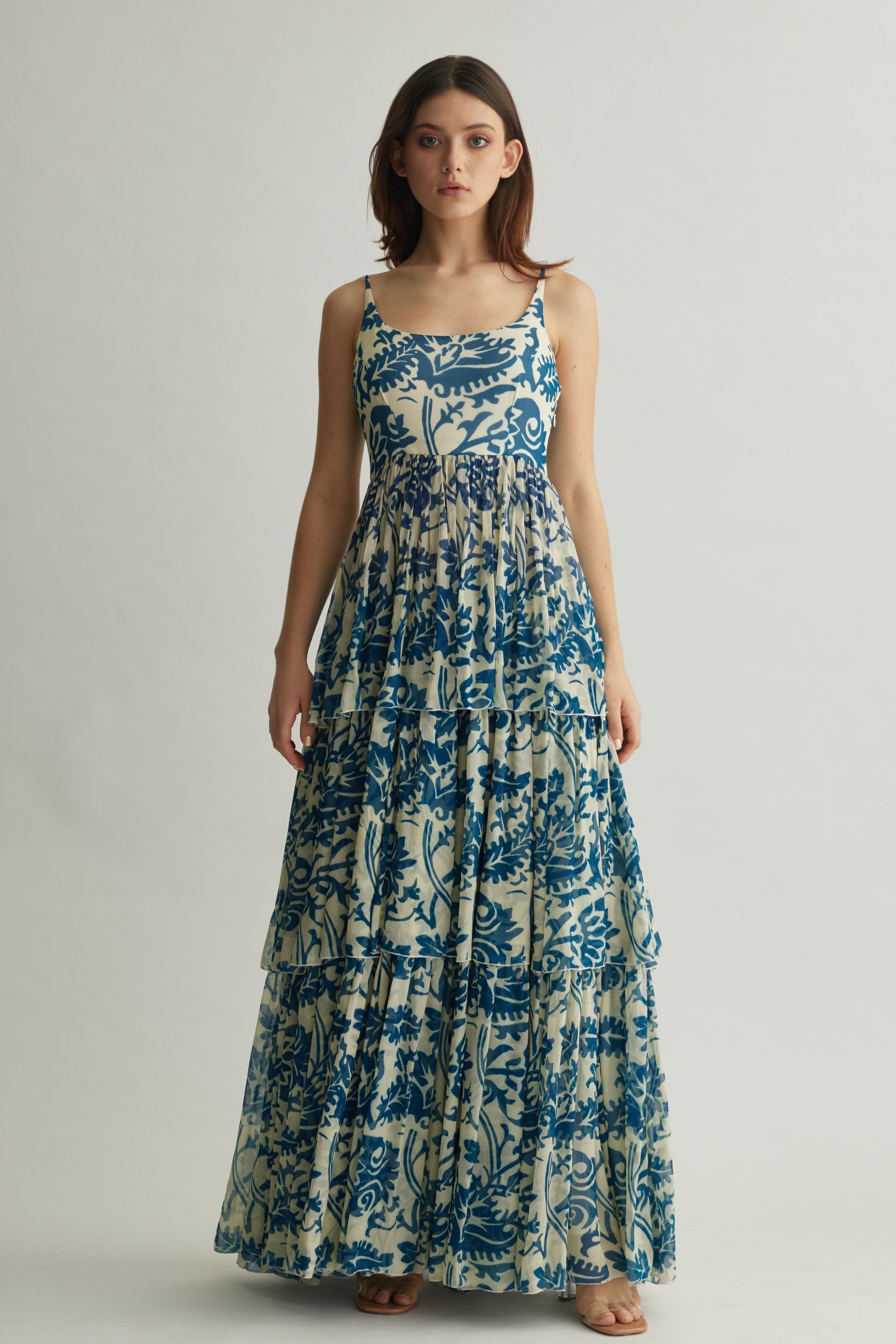 Koai White Blue Floral Long Dress | Indiaspopup XS Koai White Blue Floral Long Dress | Indiaspopup XS
