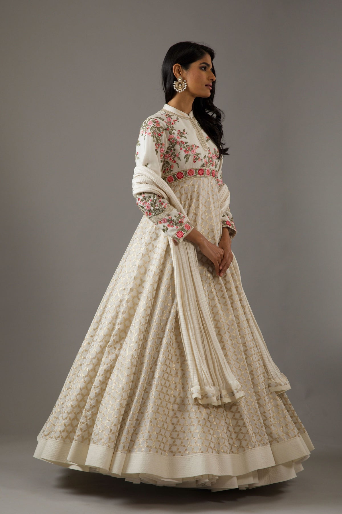 Ivory Chanderi Anarkali Set
