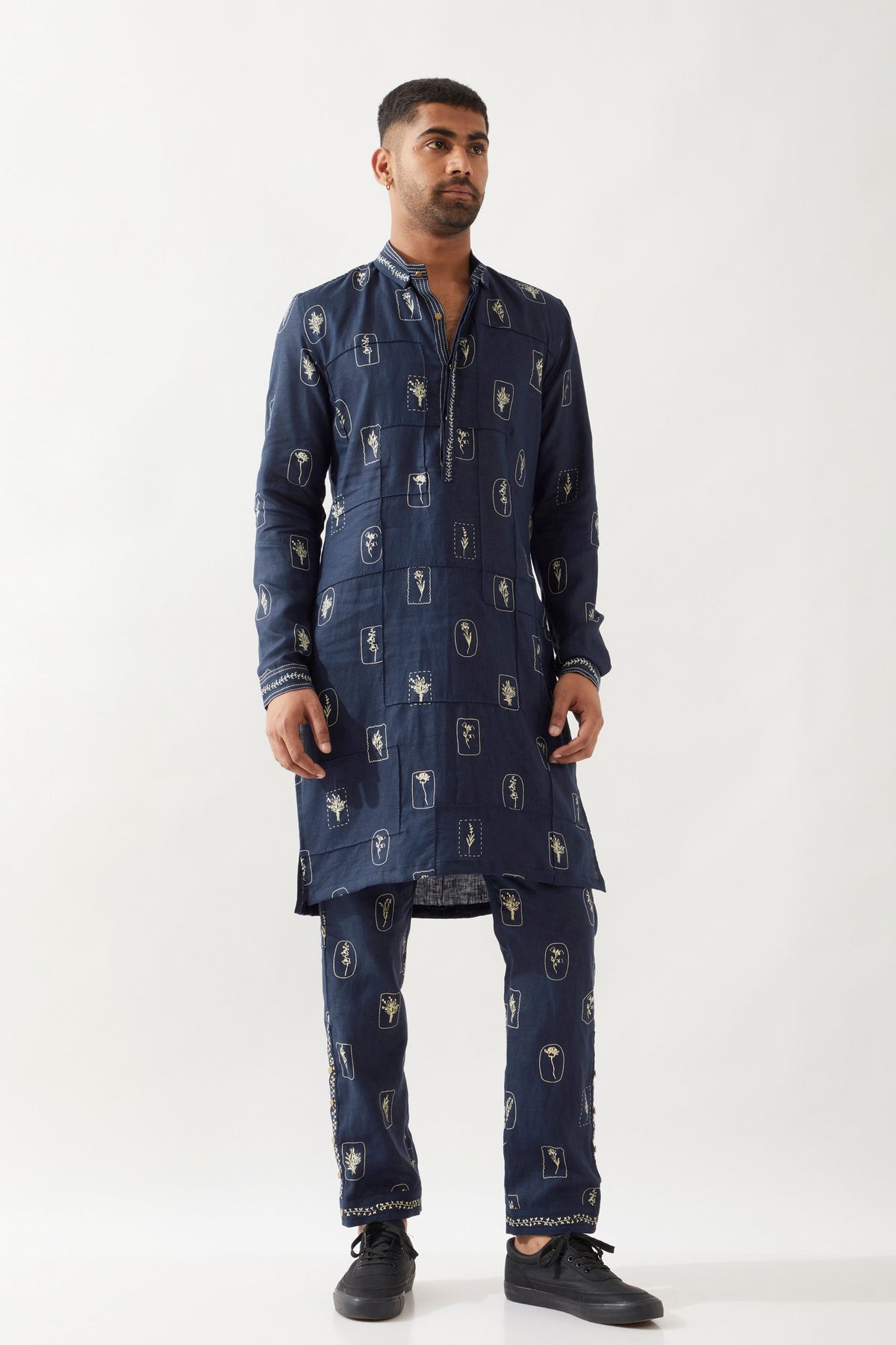 Slate Stamp Navy Kurta Set
