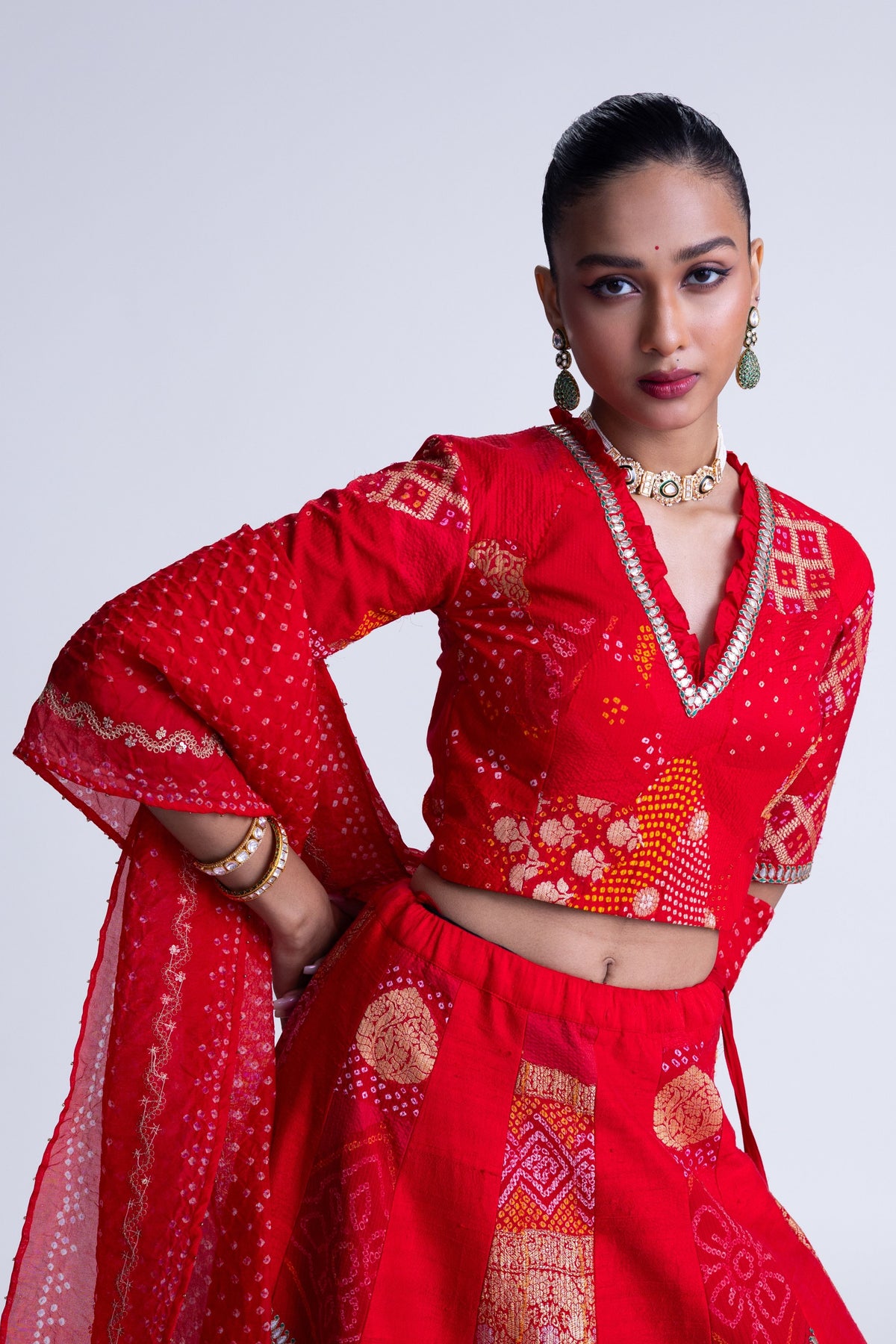 Red Patchwork Lehenga
