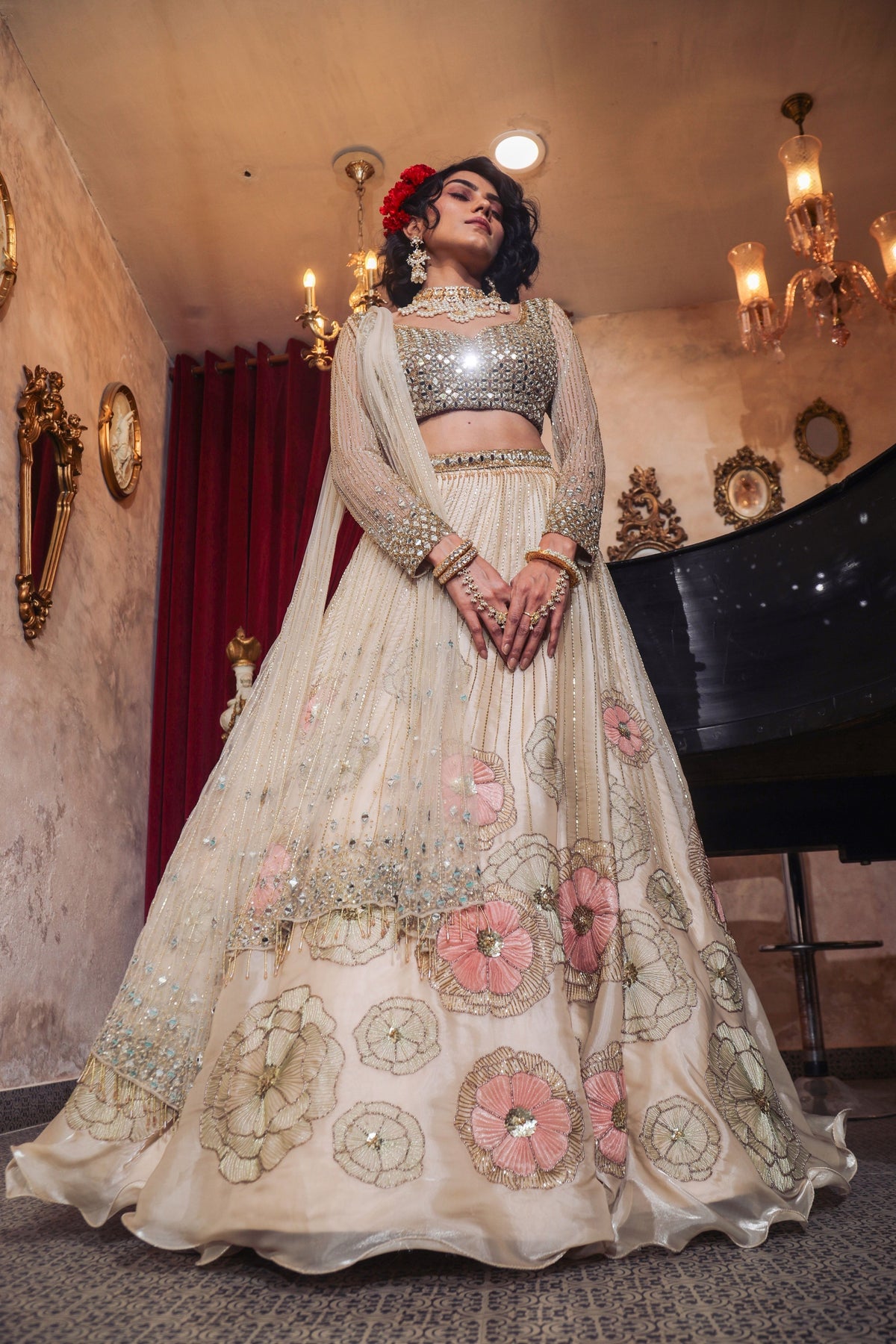 Ivory Embroidered Lehenga Set