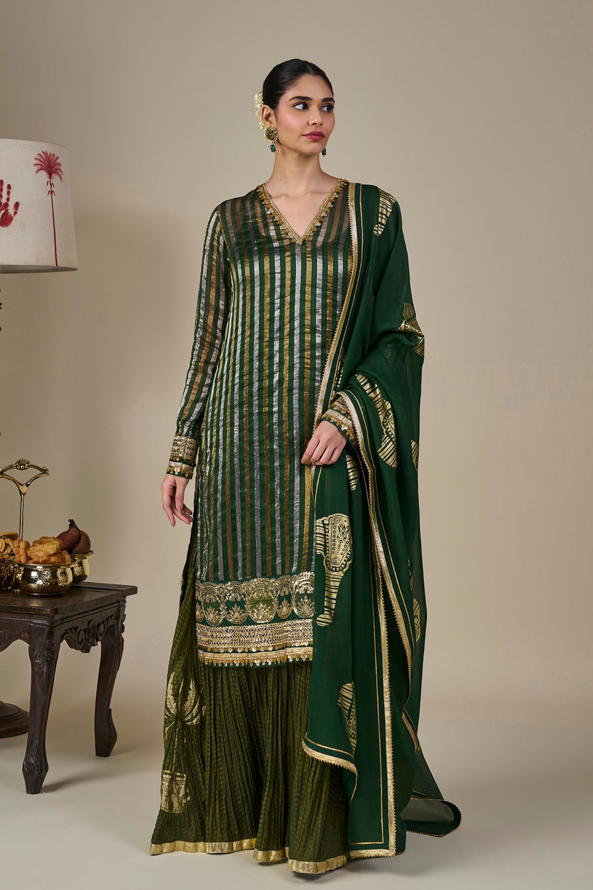 Green Kera Palm kurta Set