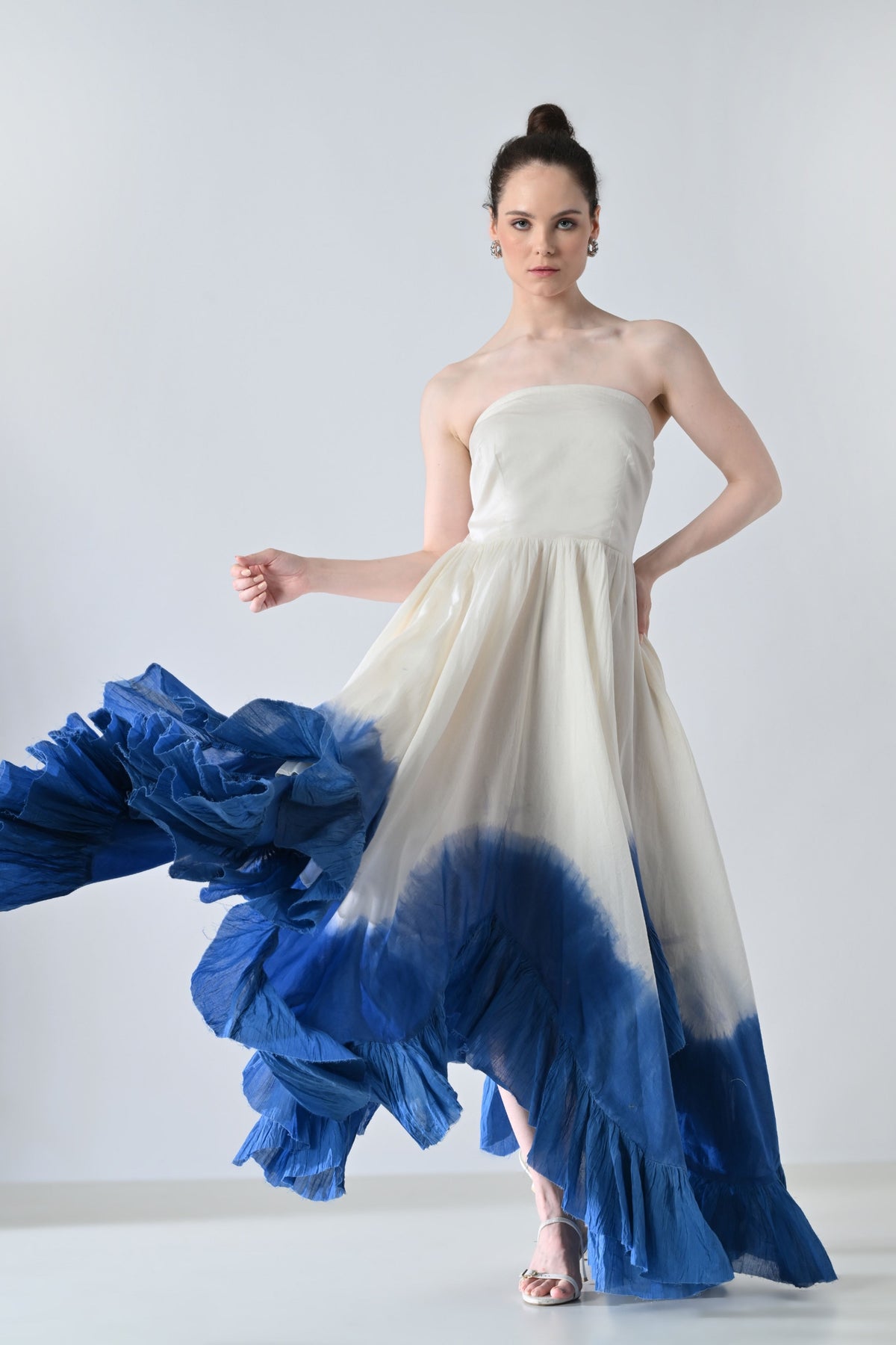 White & Blue Ombre Off Shoulder Dress