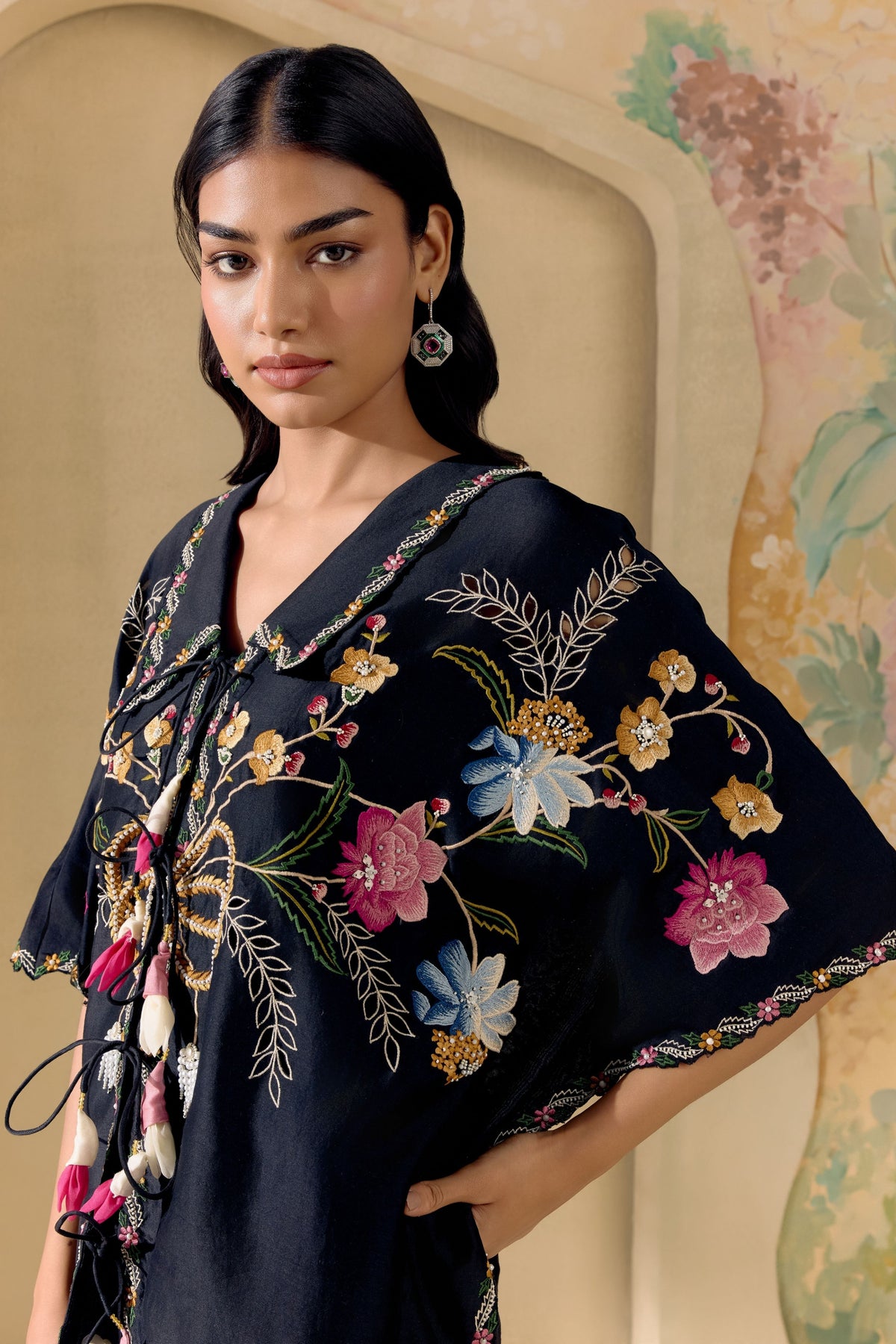 Black Floral Bloom Kaftan Shirt