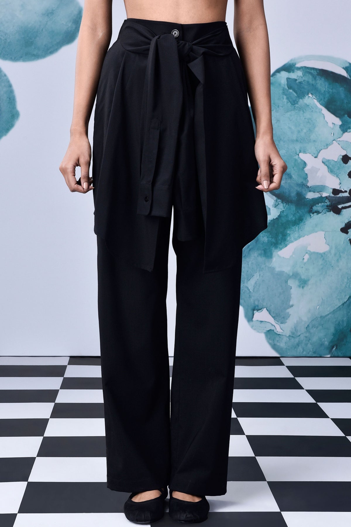 Wool Deconstructed Pants Black