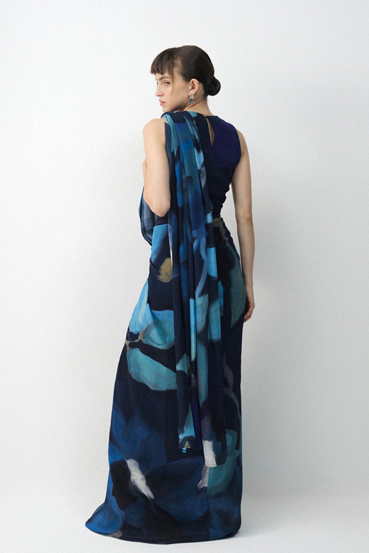 Blue Lagoon Draped Saree Set