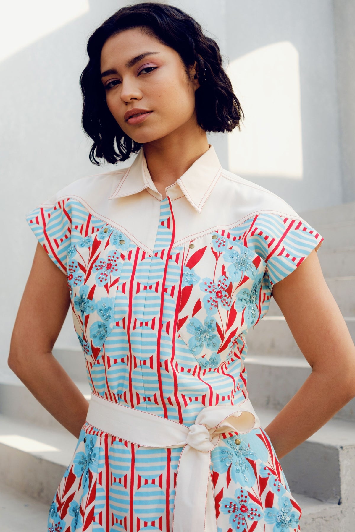 White Print Play Cargo Dress