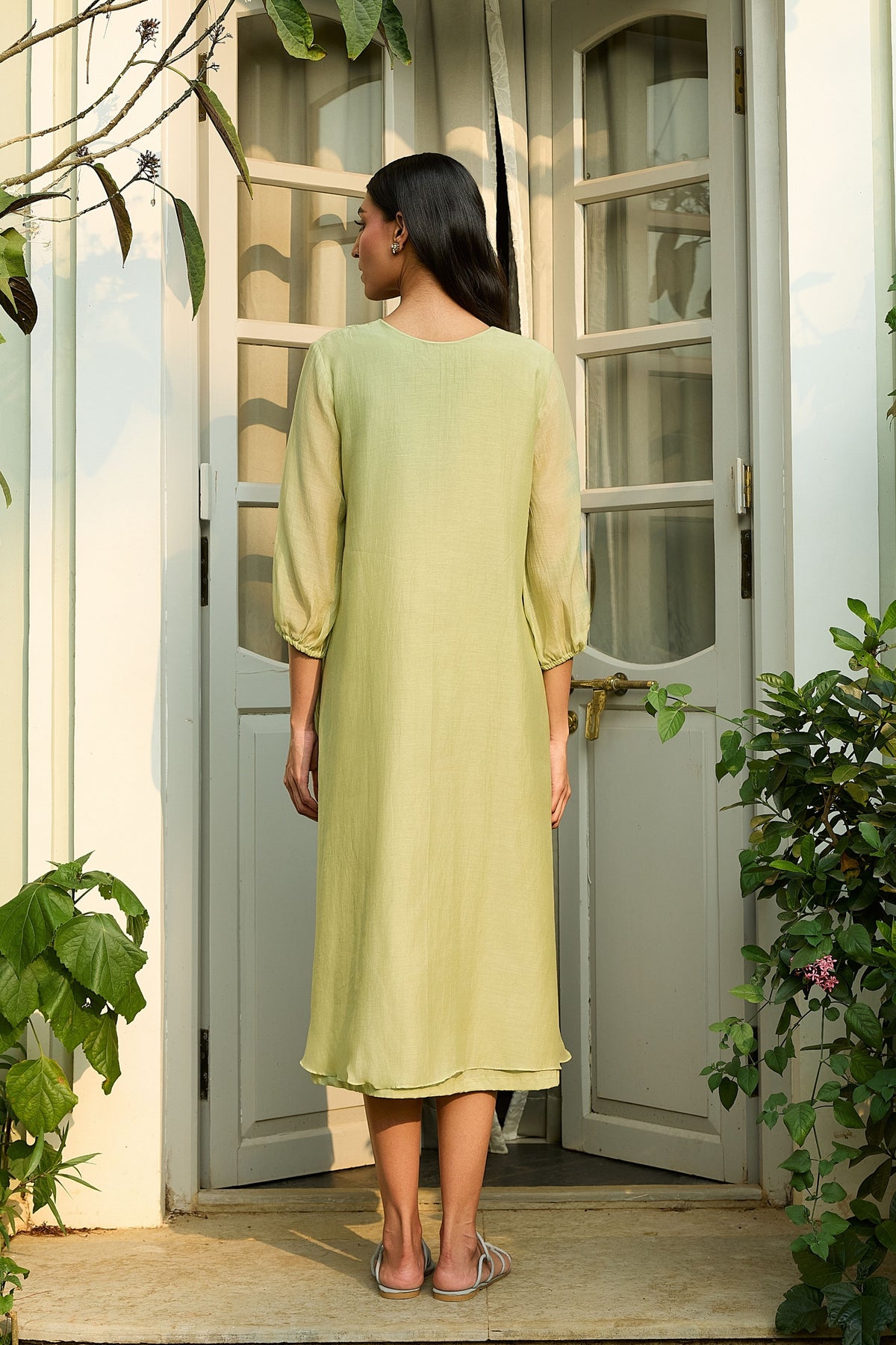 Lime Embroidered Floral Dress