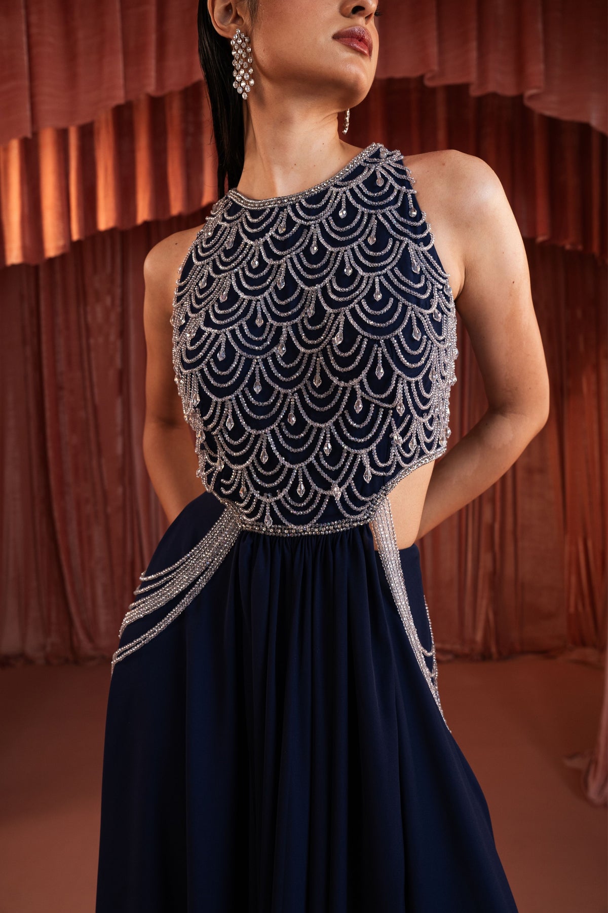 Midnight Blue Beaded Skirt Set