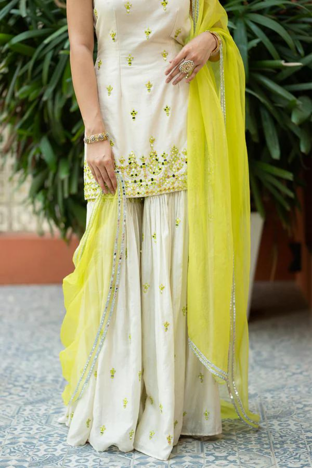 Off-White Green Embroidered Sharara