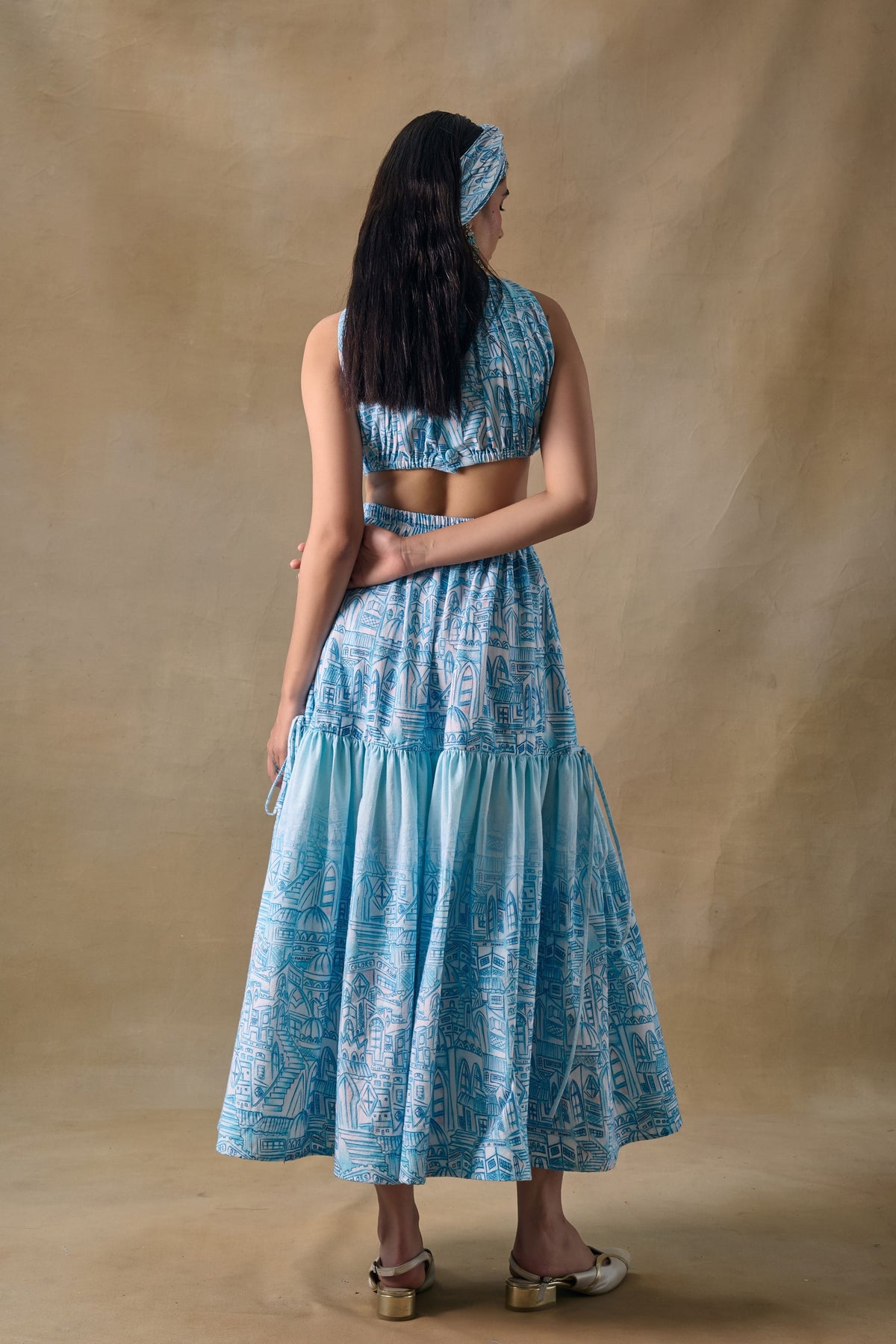 Blue Landscape Gathered Top
