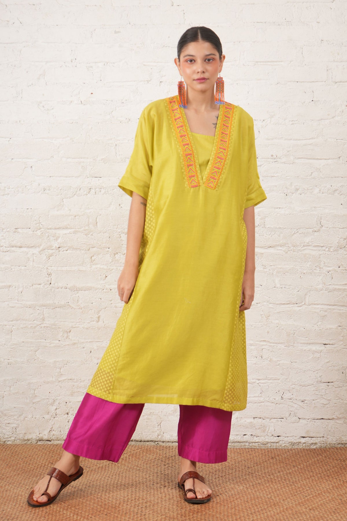 Lime Fuschia Kurta Set