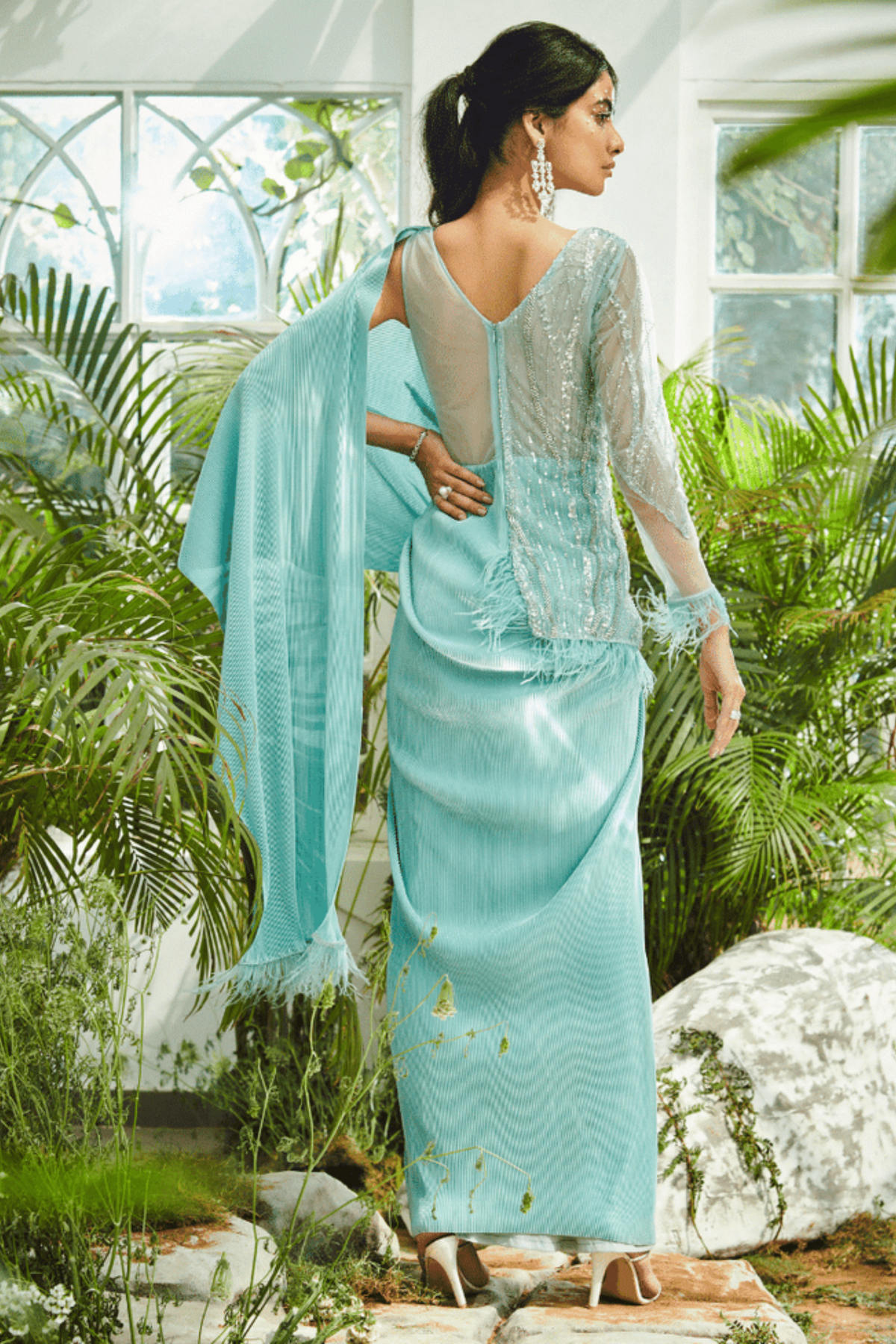 Side Embelished Jacket Sari Gown