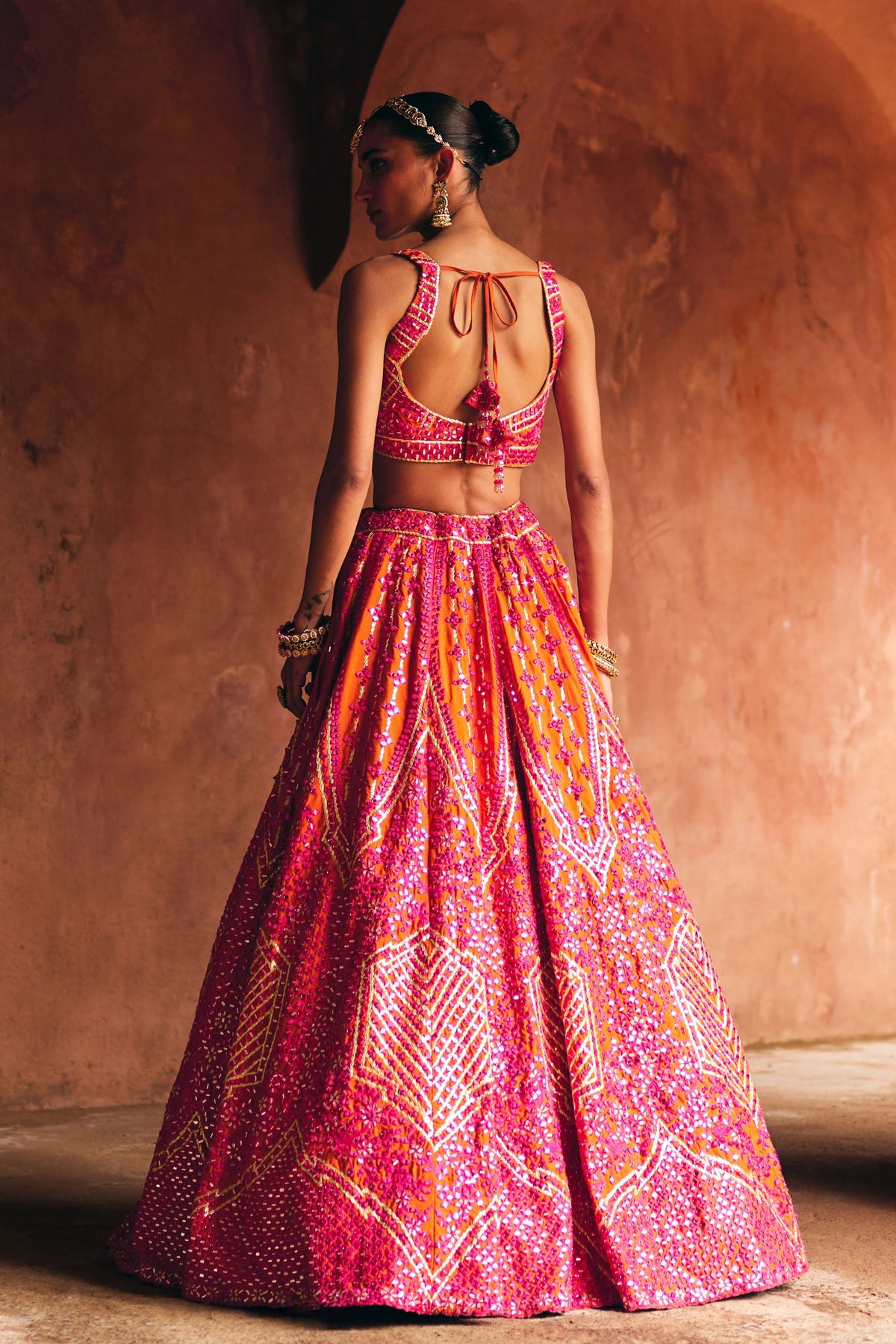 Rust Raw Silk Lehenga Set