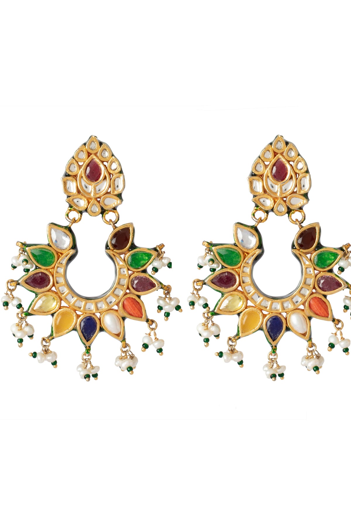 Multicolored Womens Kundan Polki With Earrings
