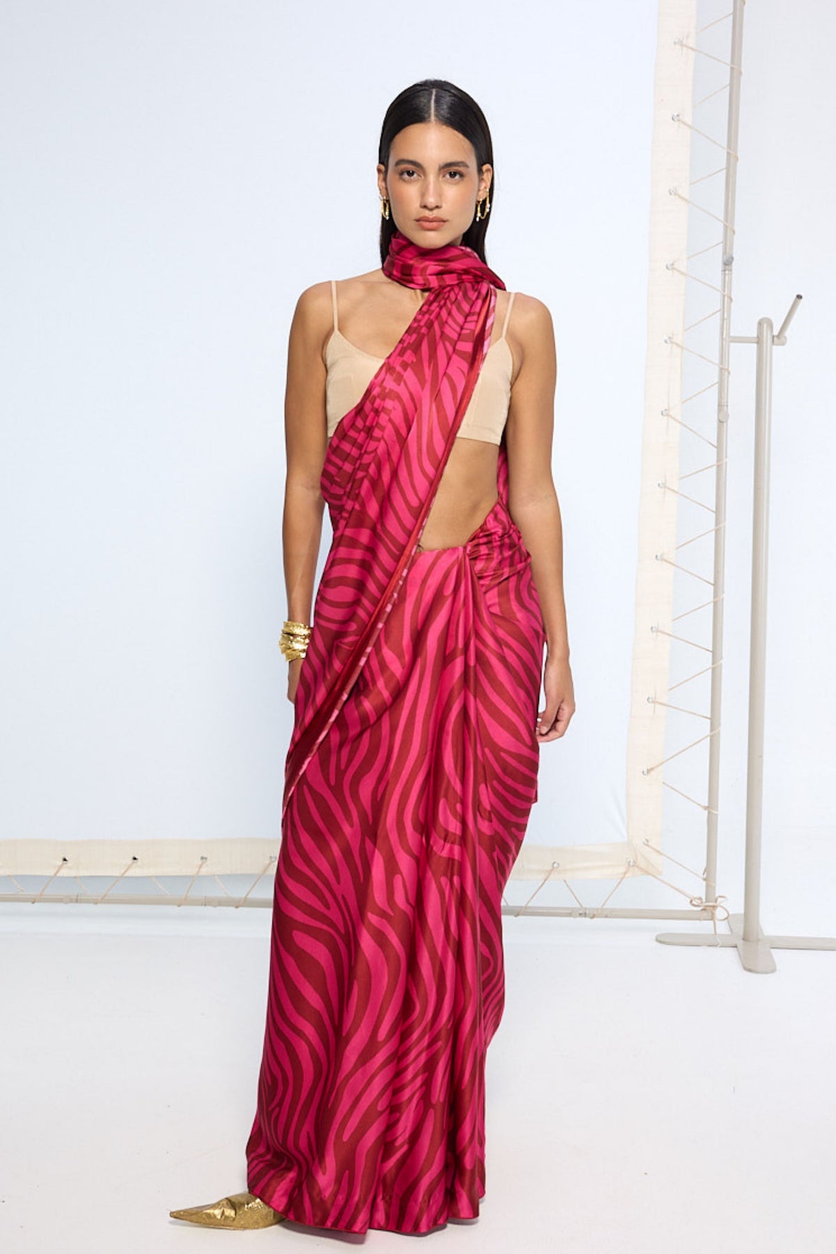 Pink Zebra Print Saree