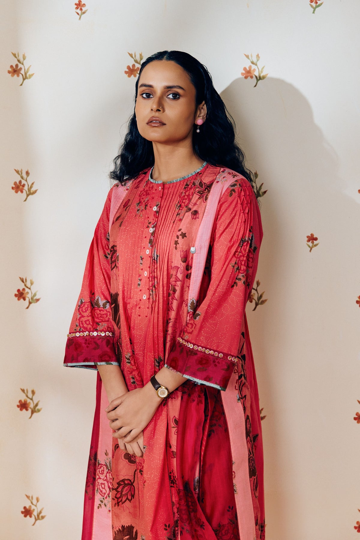Pink Hand Printed Kurta Set