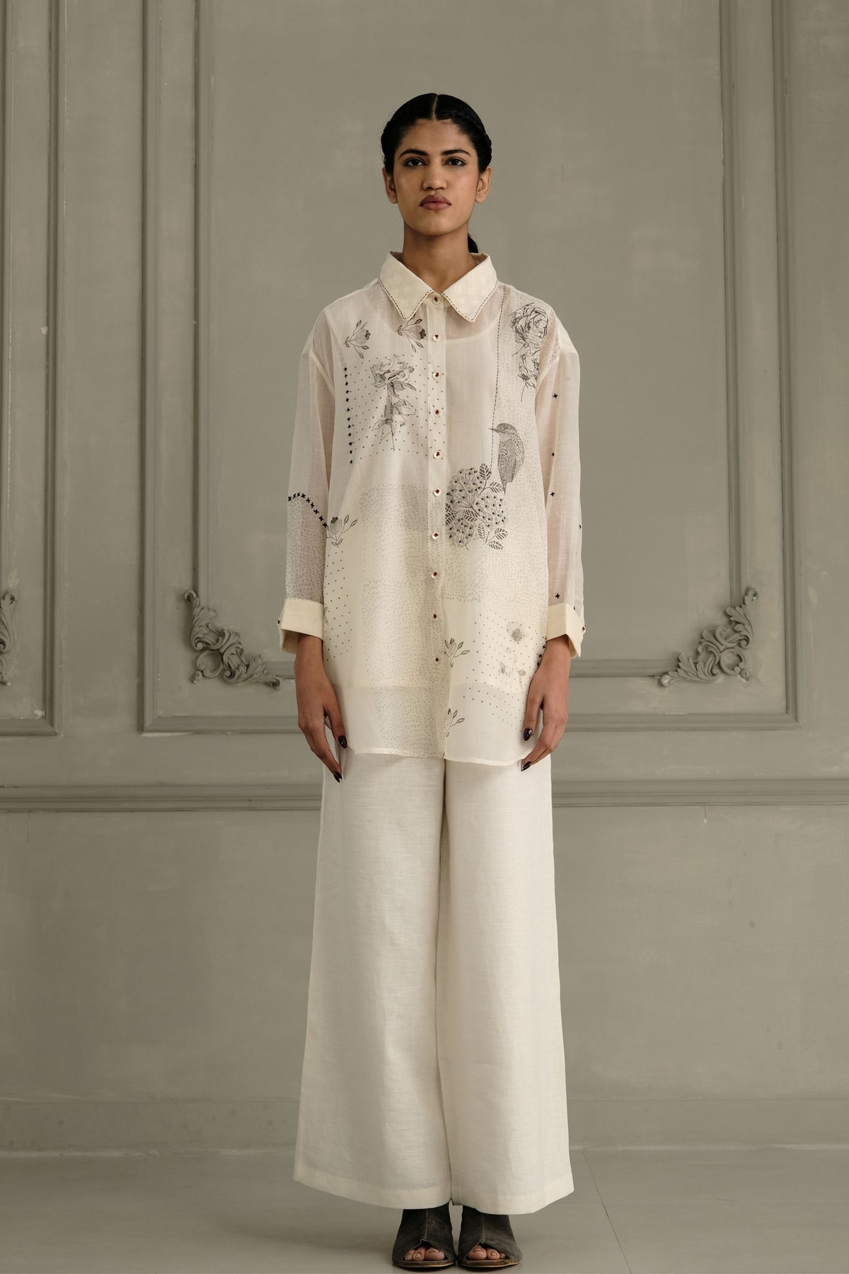 Ivory Embroidered Chanderi Set