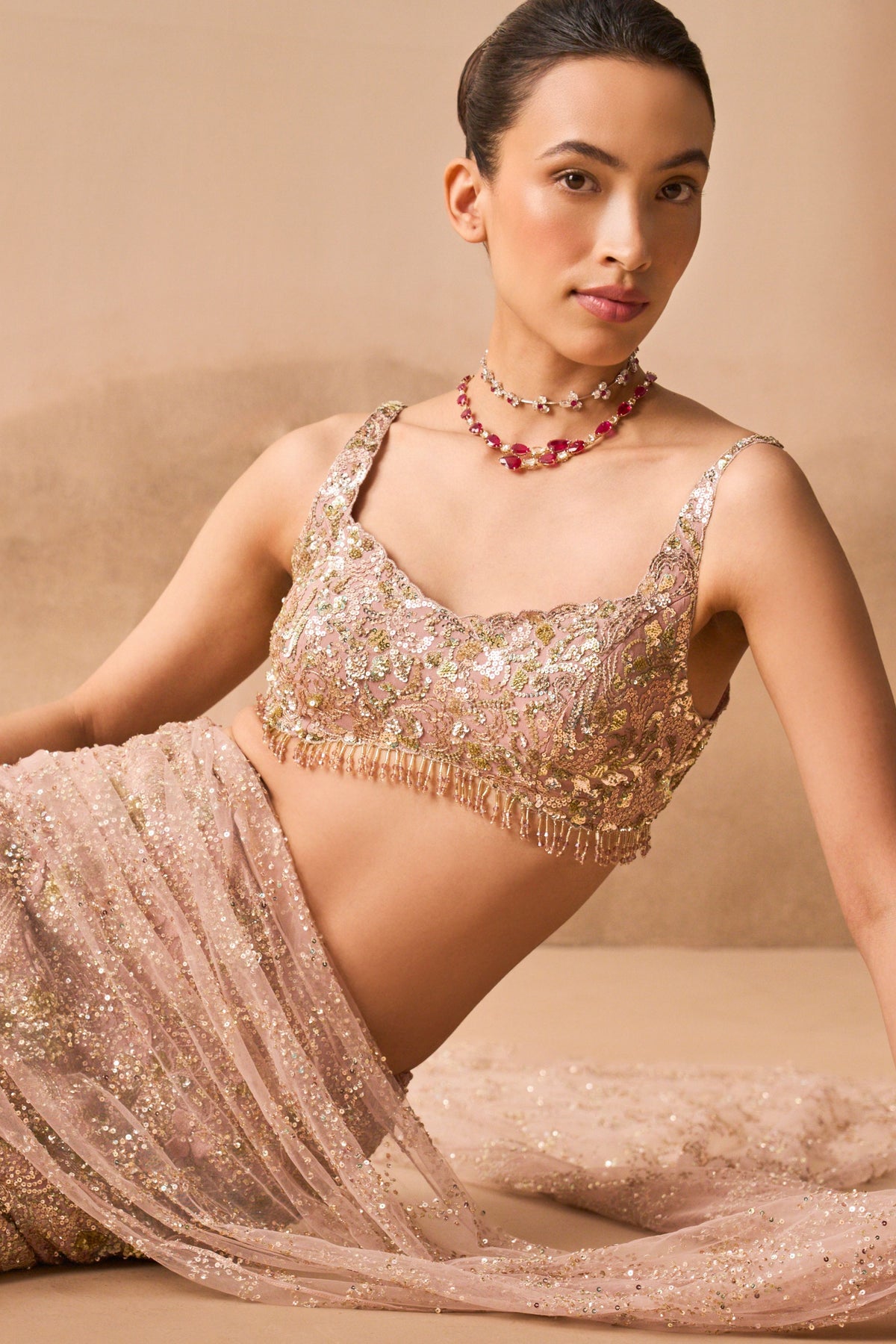 Rose Pink Drape Lehenga Set