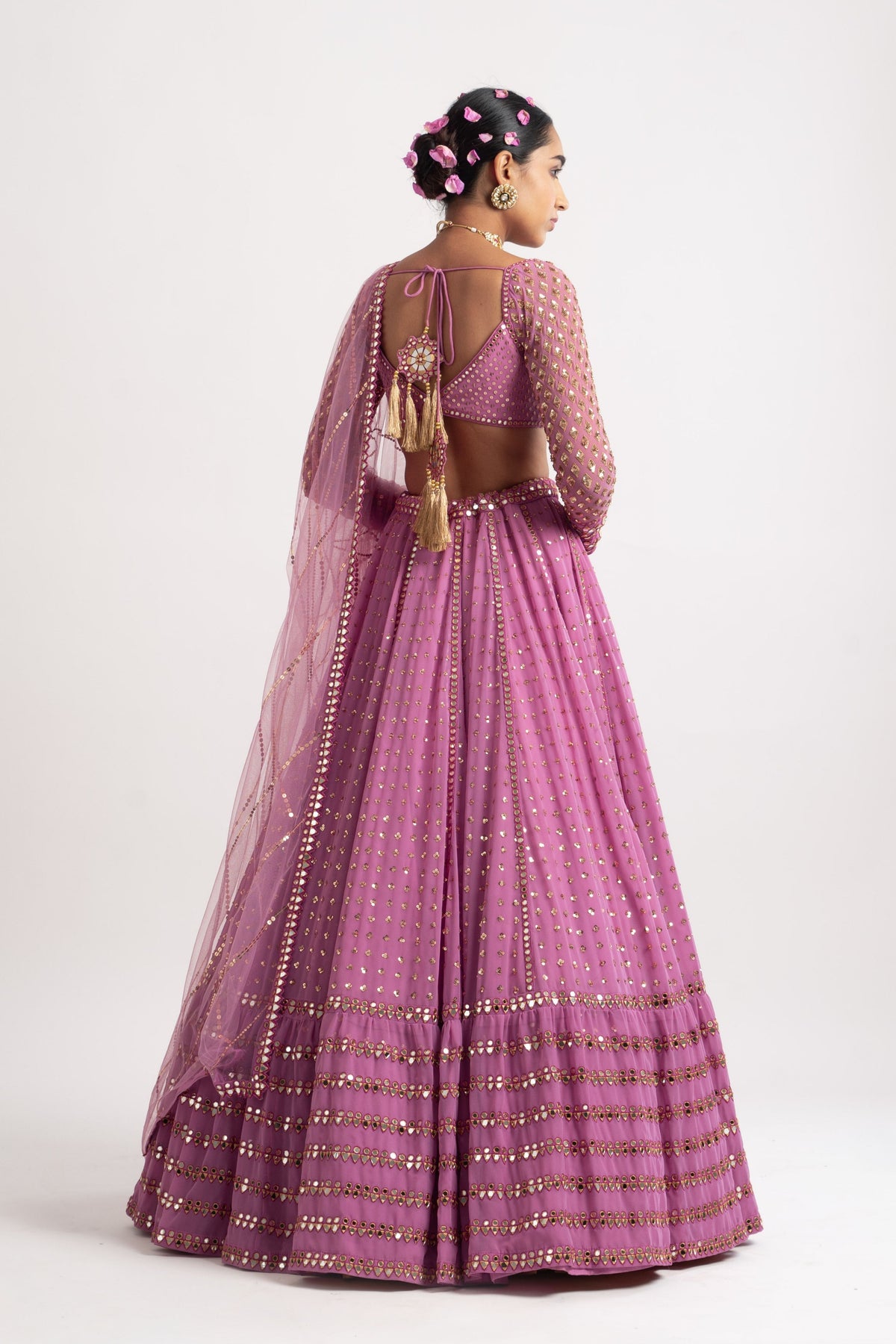 Dark blush single tier lehenga