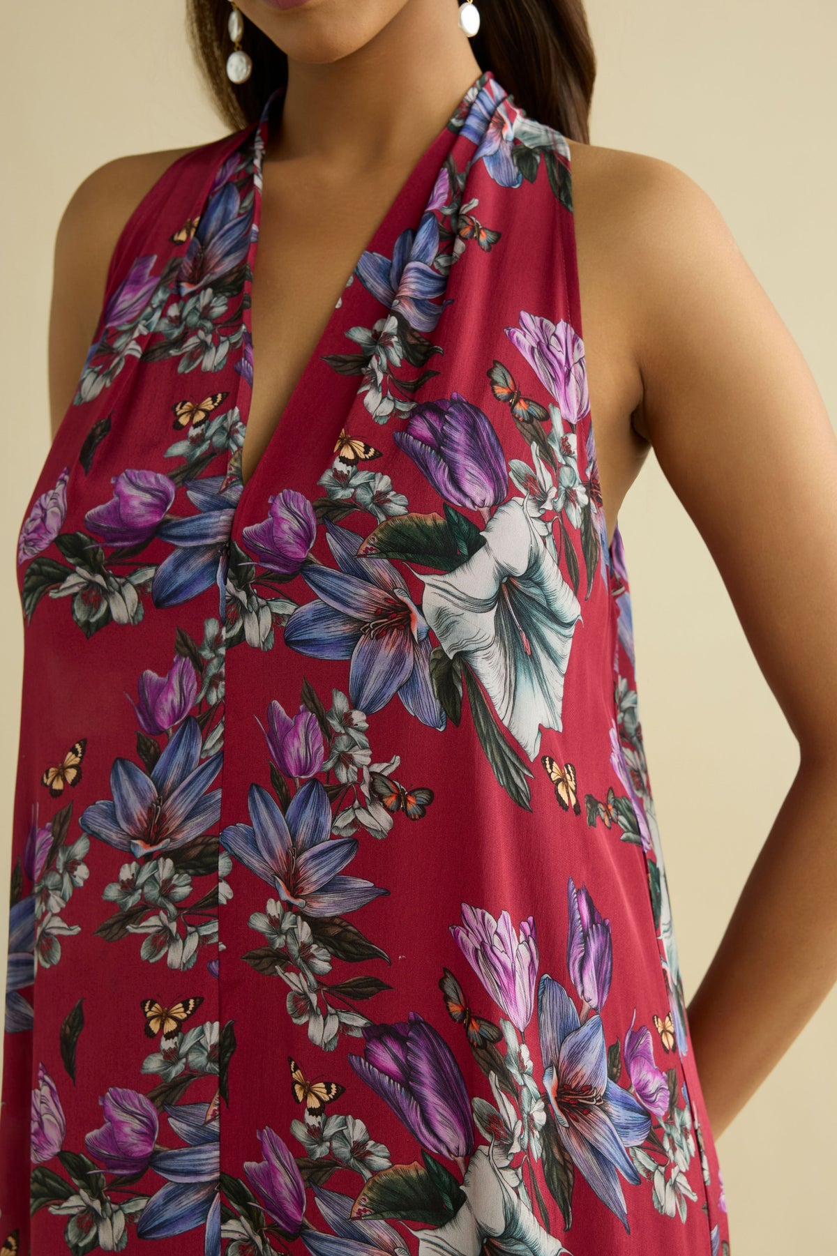 Maroon Embroidered Printed Dress