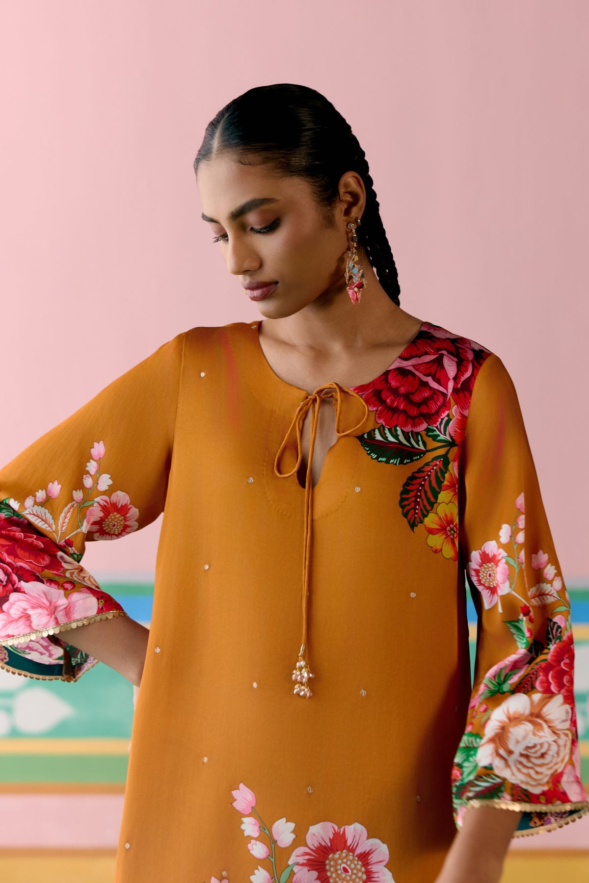 Mustard Floral Kurta Set