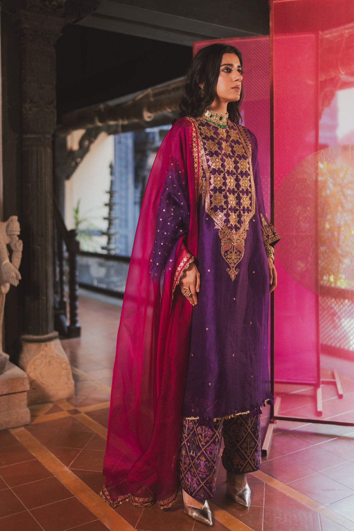 Magenta and Purple Gul Dupatta
