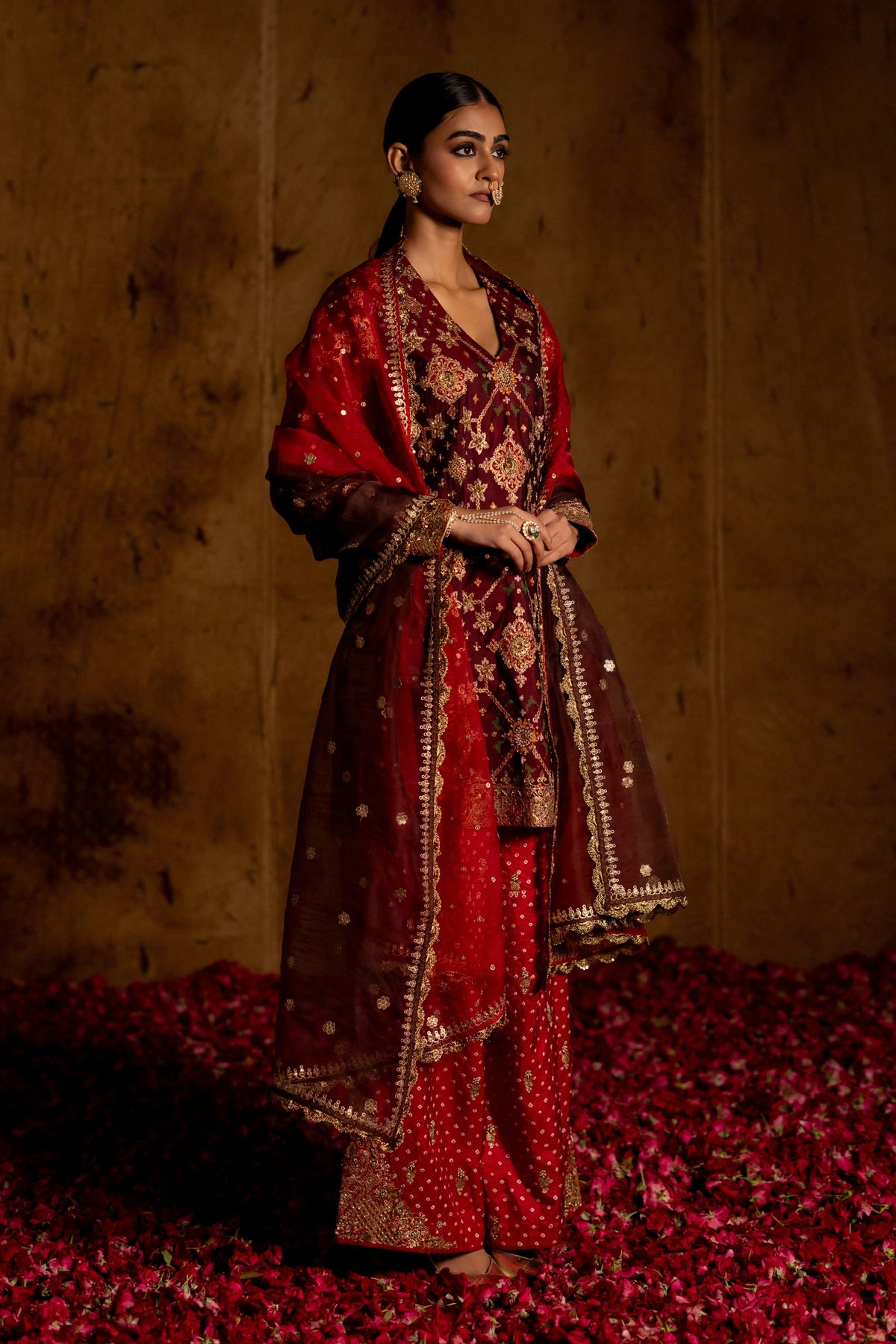 Brown Red Dual-Tone Dupatta