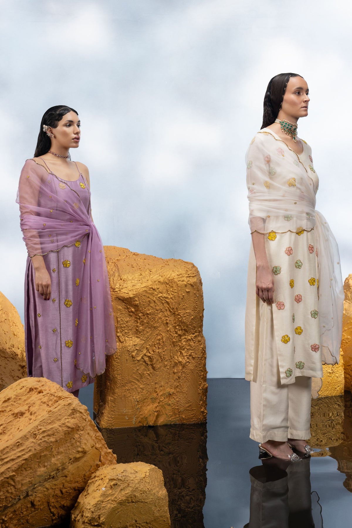 Ivory Floral Kurta Set