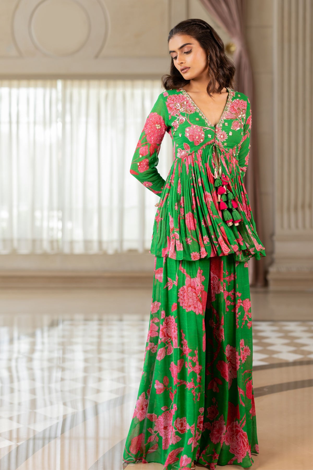 Risha Peplum Set in Green