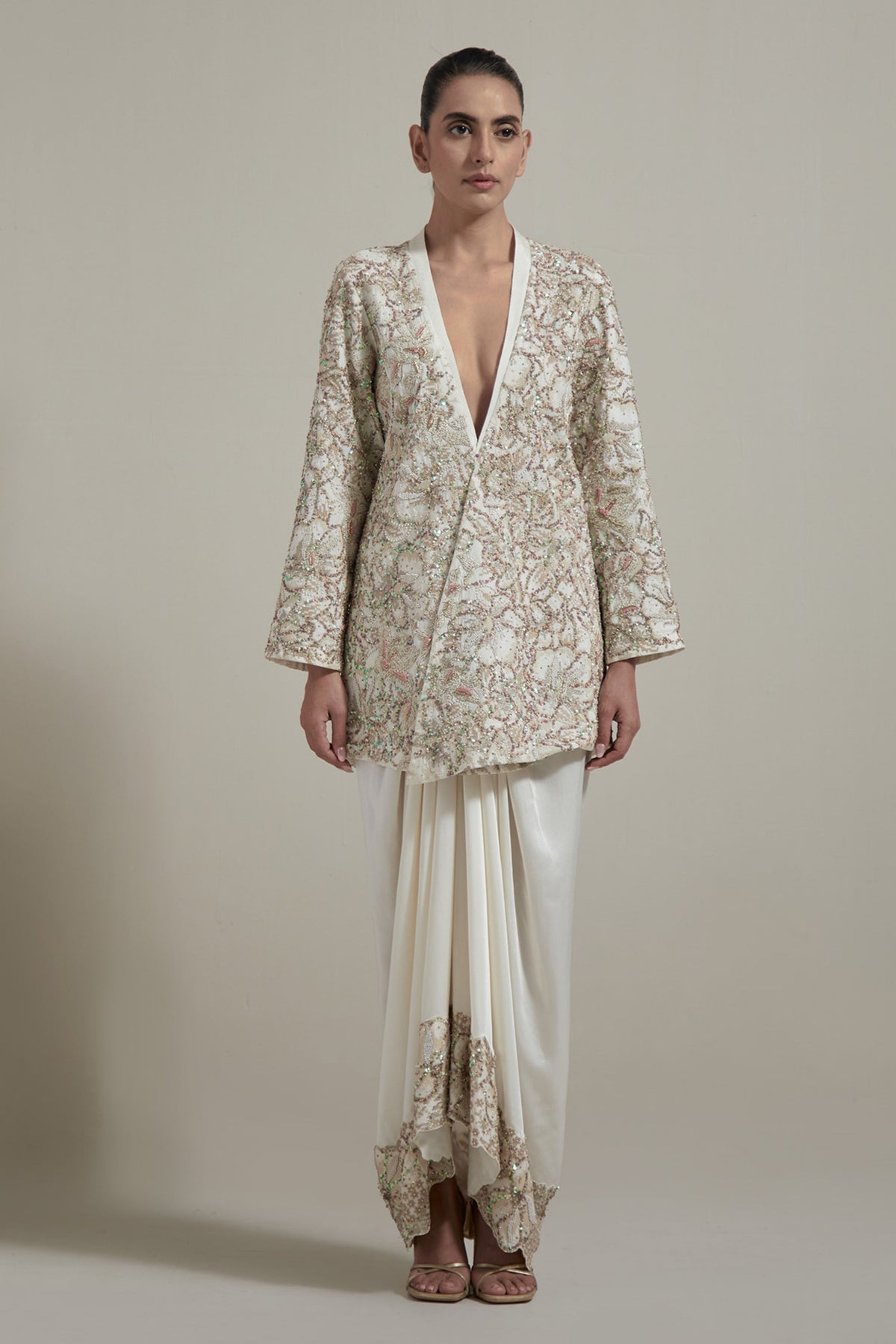 Ivory Embellished Jacket Set