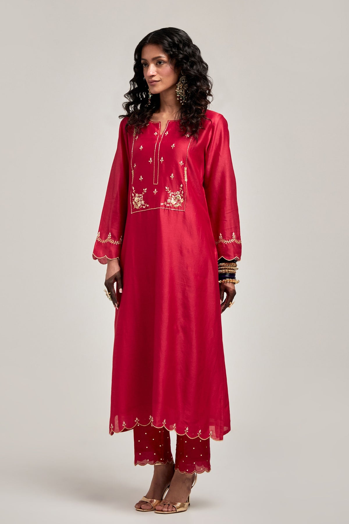 Embroidered Red Kurta Set