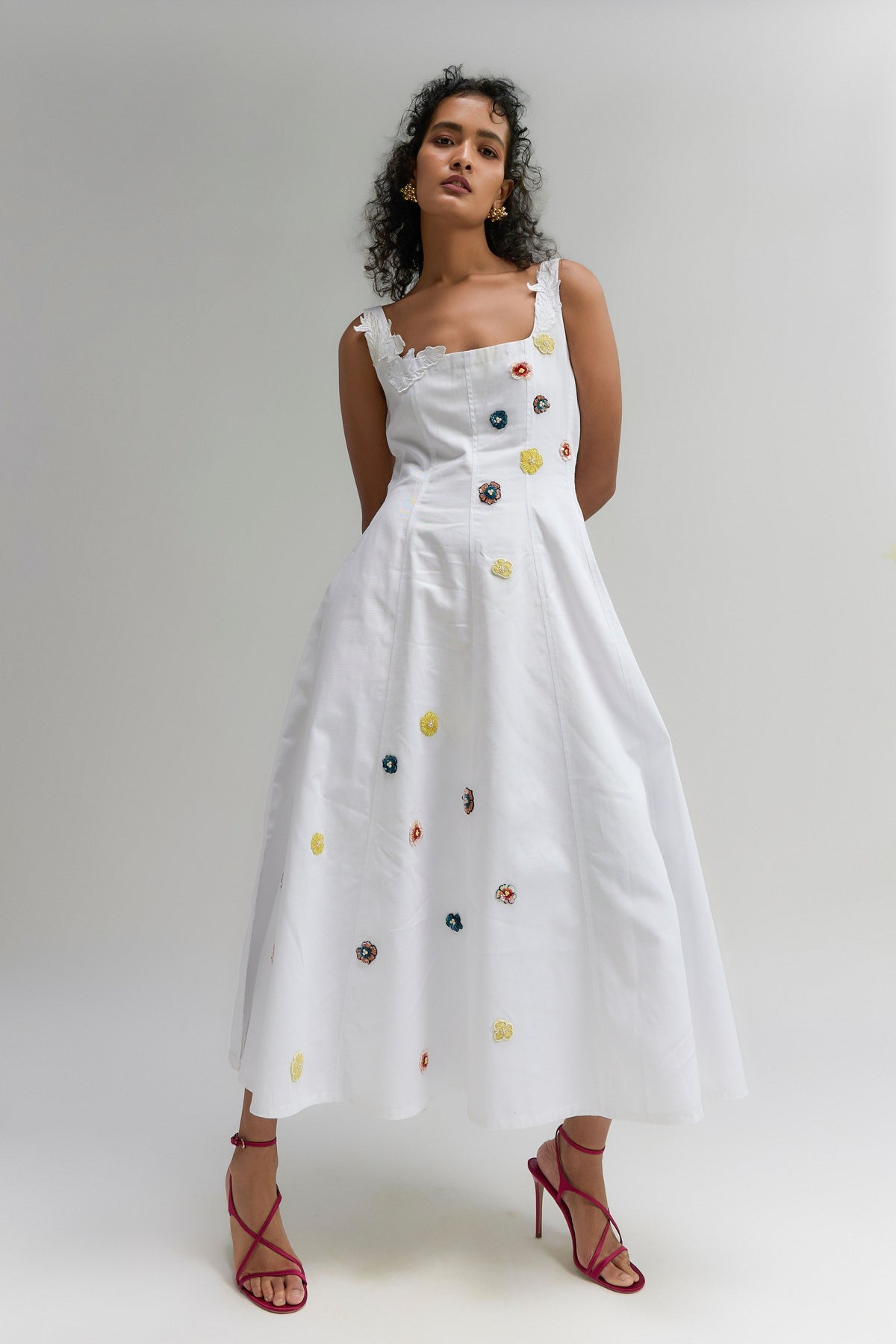 White Lyla Twill Cotton Midi Dress