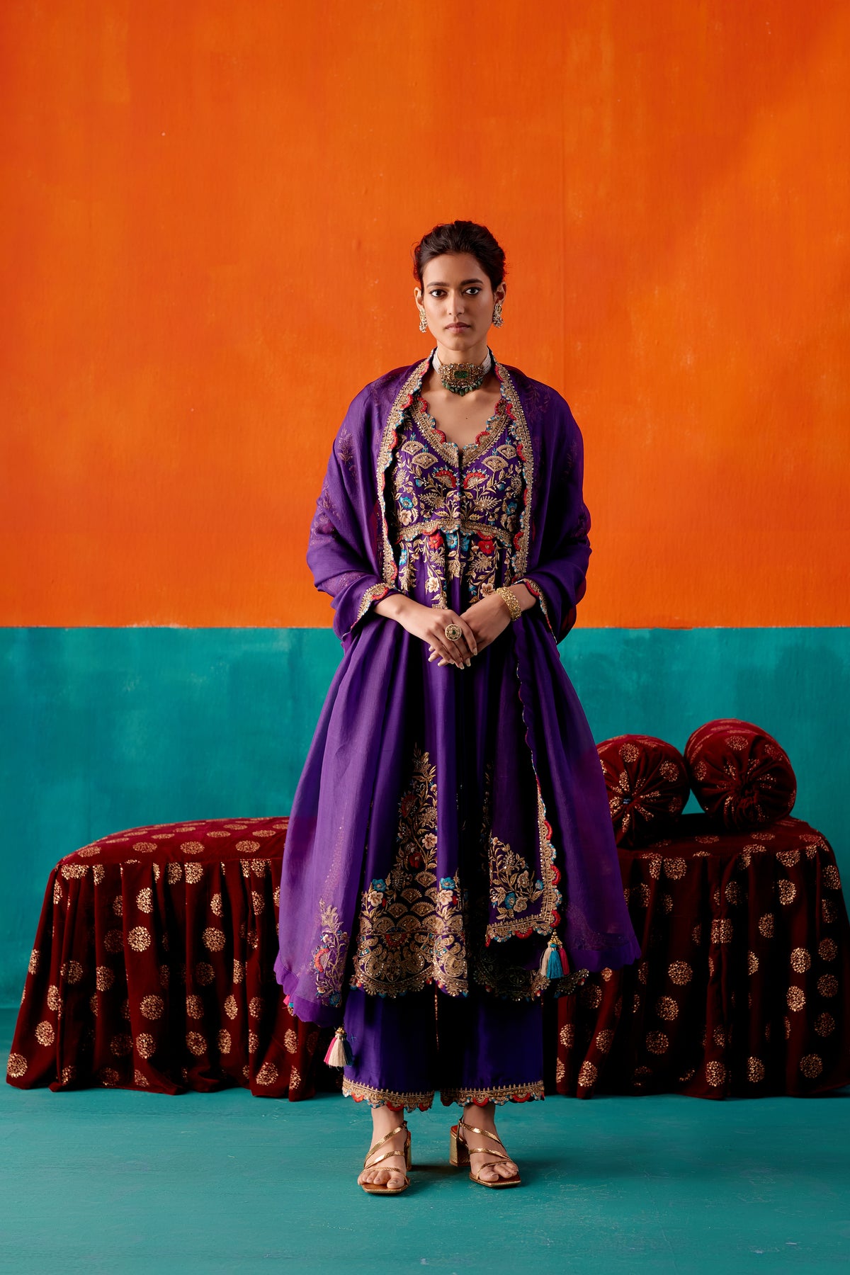 Purple Embroidery Kurta Set