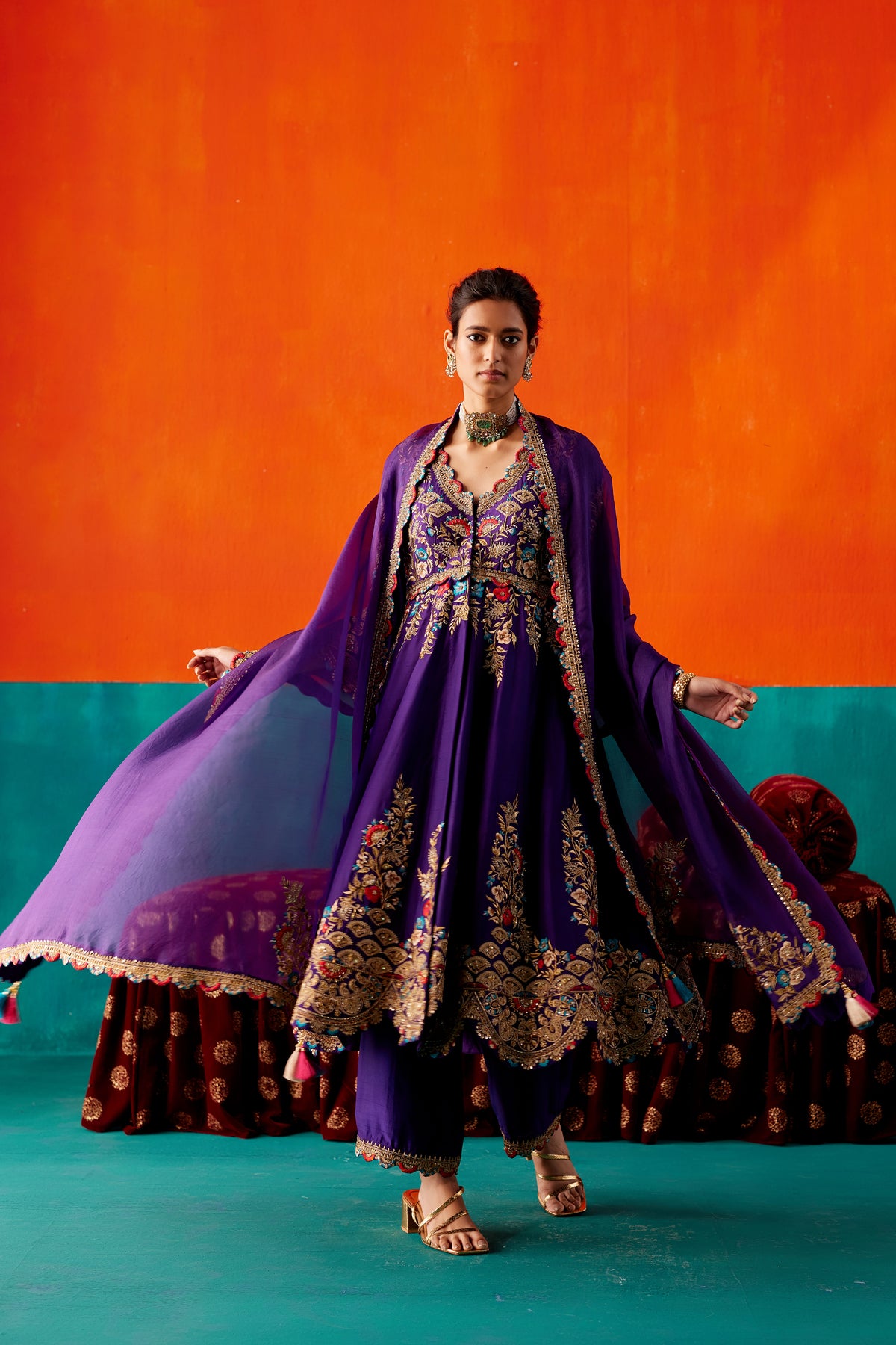 Purple Embroidery Kurta Set
