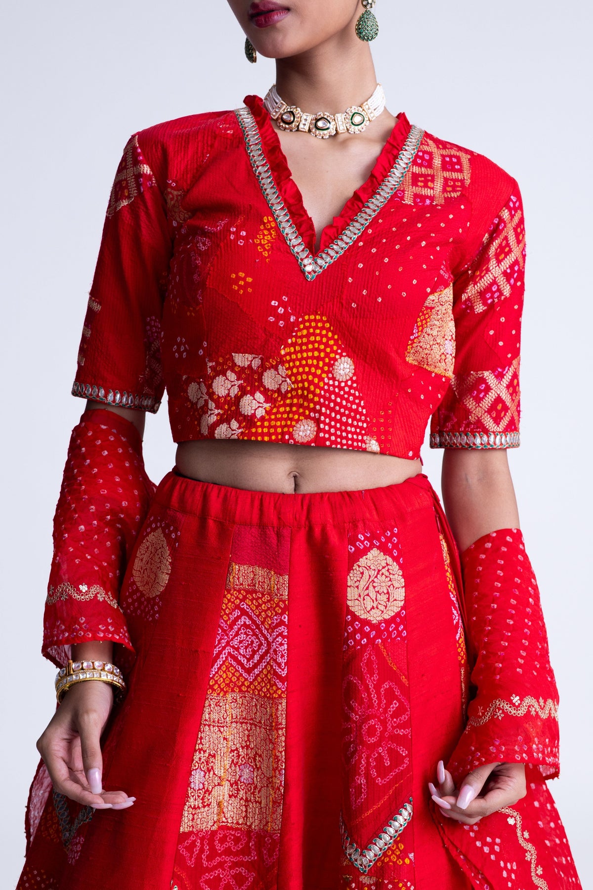 Red Patchwork Lehenga