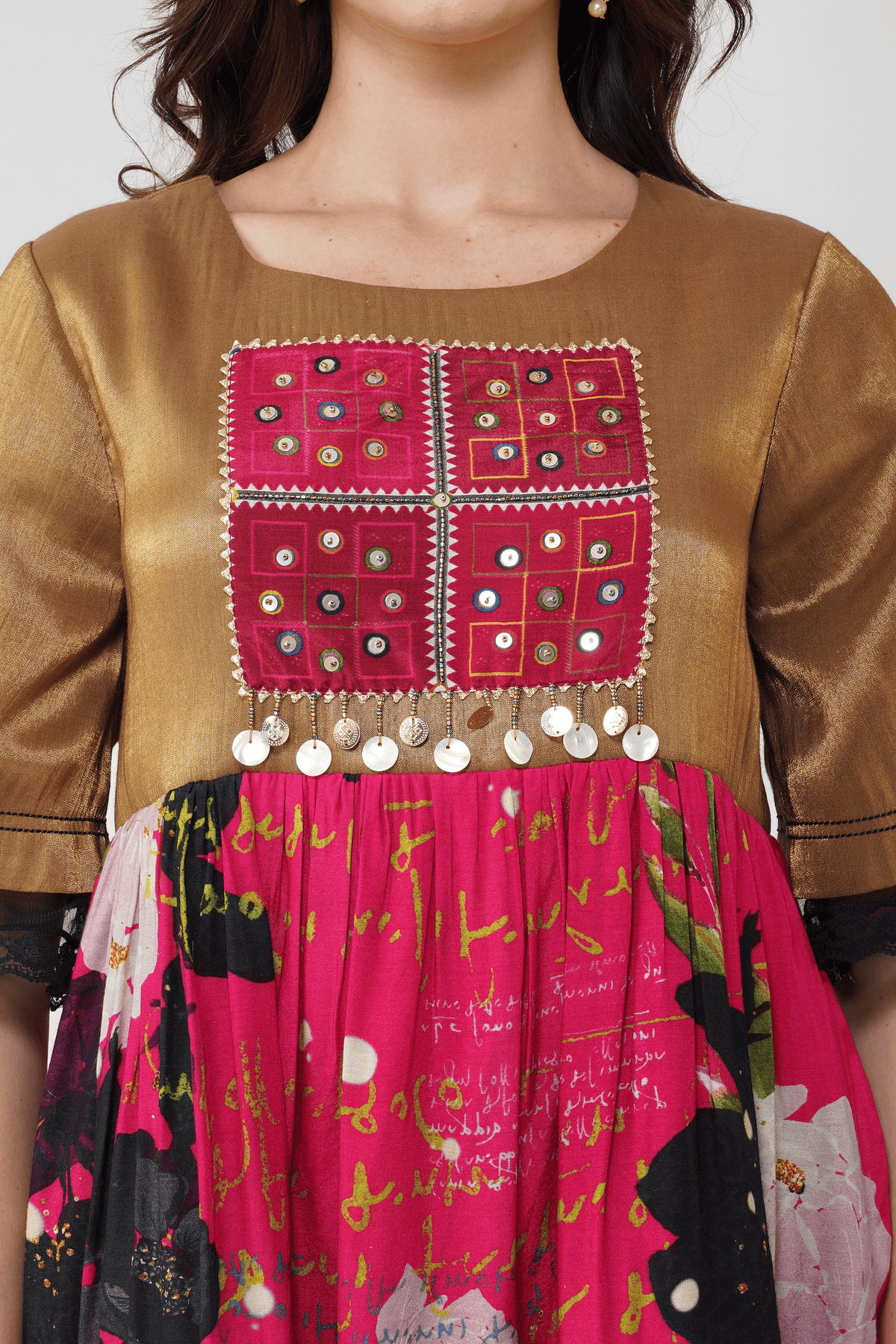 Floral Mirrorwork Tiered Dress