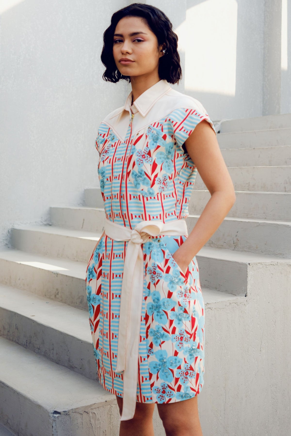 White Print Play Cargo Dress