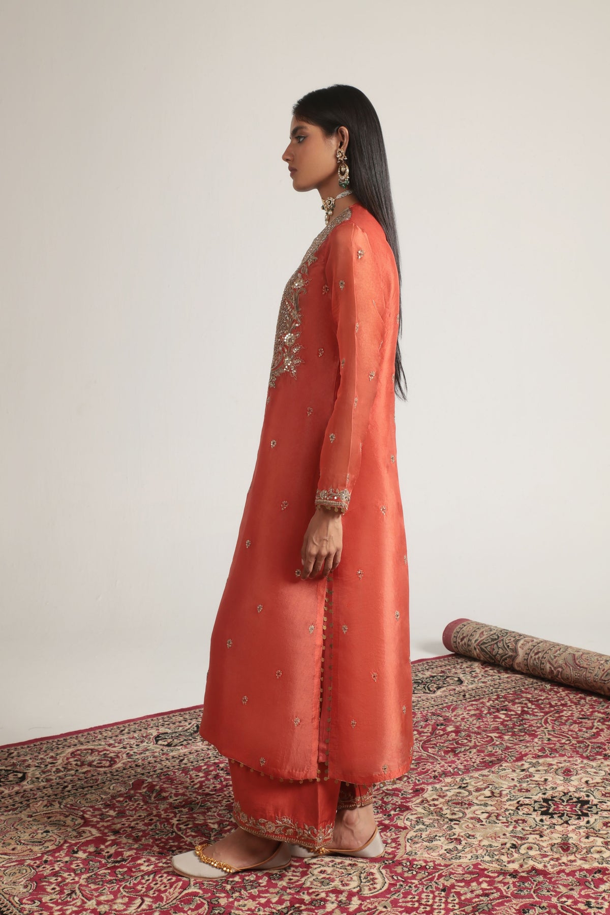 Zar-Rang Orange Long Kurta Set