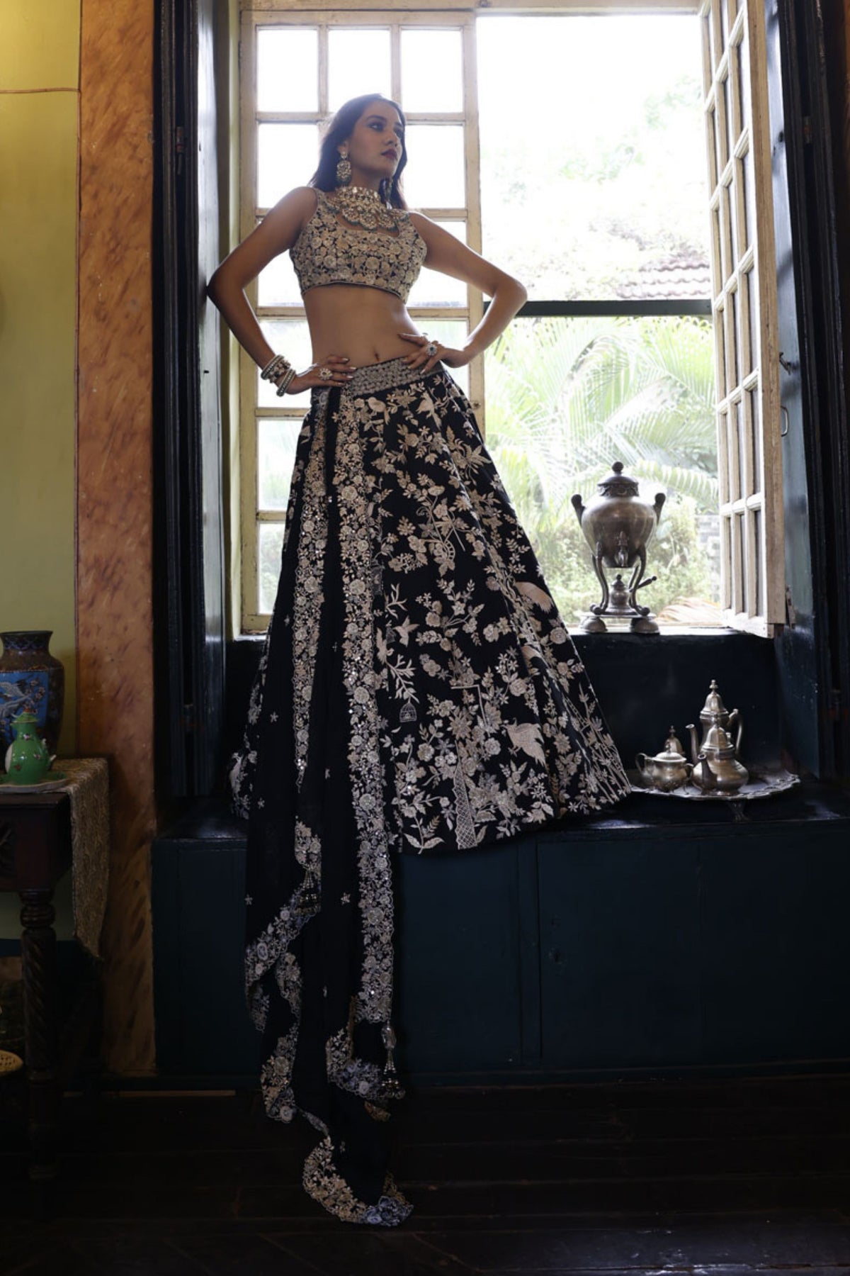 Black Lehenga with Sleevesless Choli and Dupatta