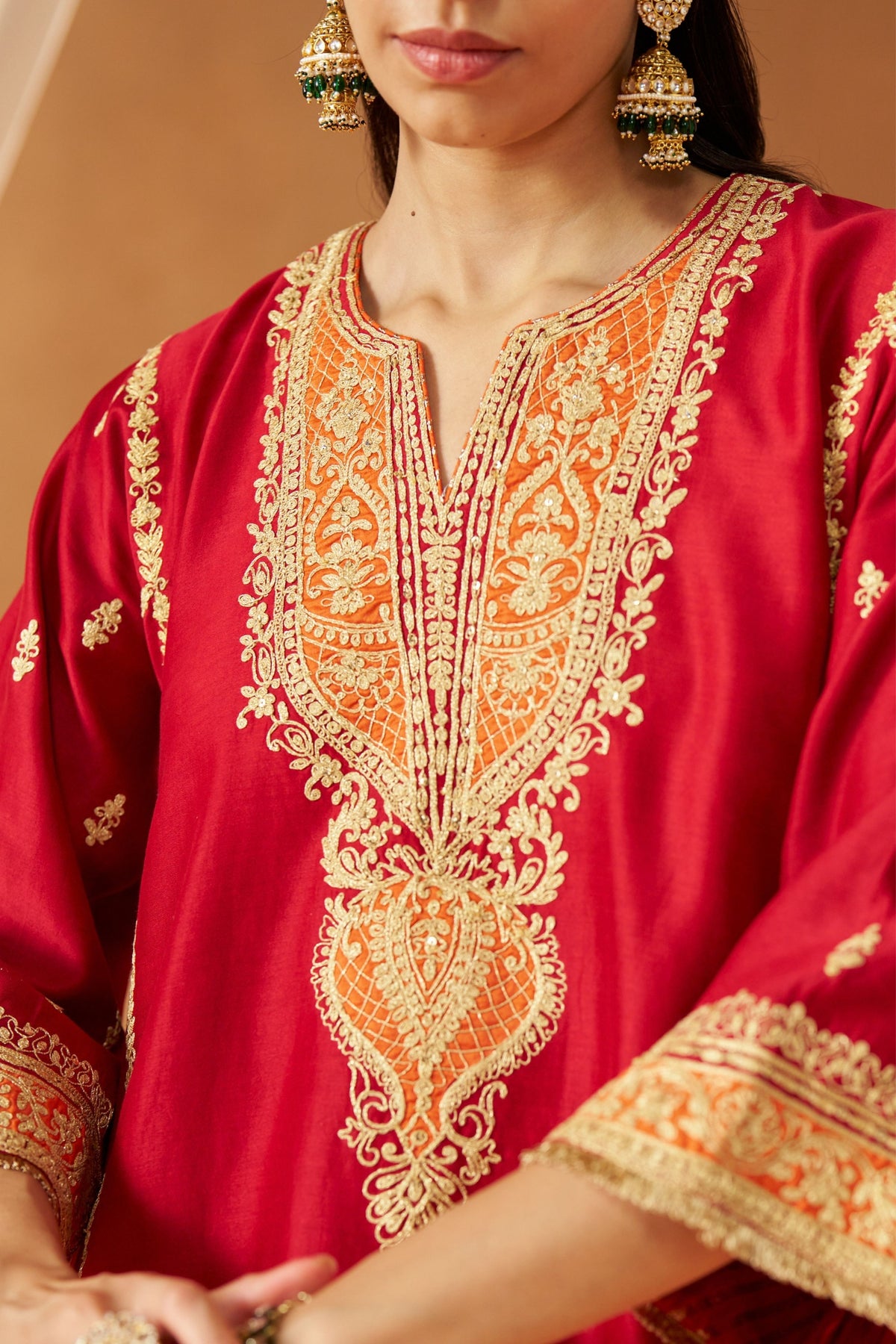 Mahgul Deep Red Kalidar Chahunga Set