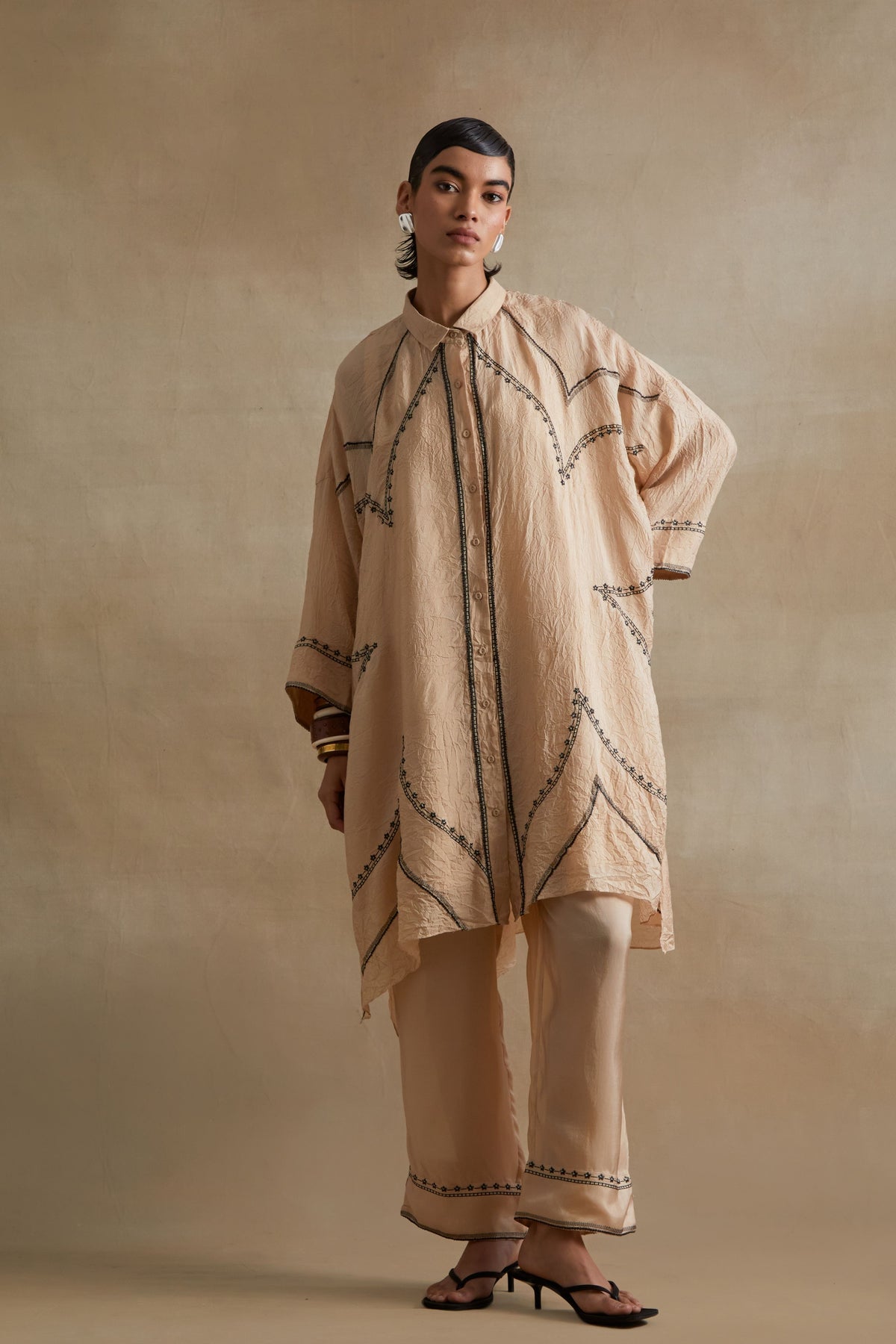 Clay Stylized Embroidered Kaftan Set