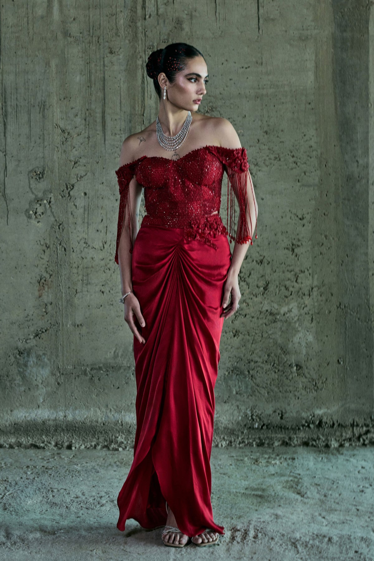 Red Off Shoulder Corset with Skirt