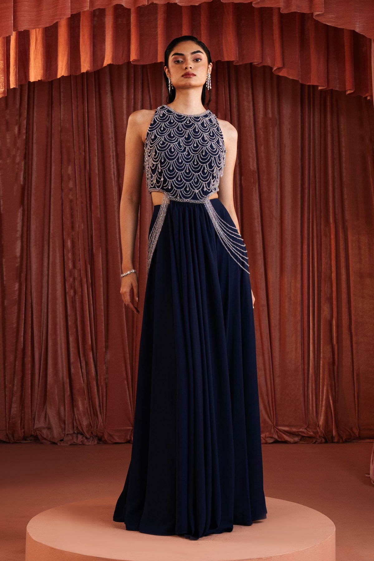 Midnight Blue Beaded Skirt Set