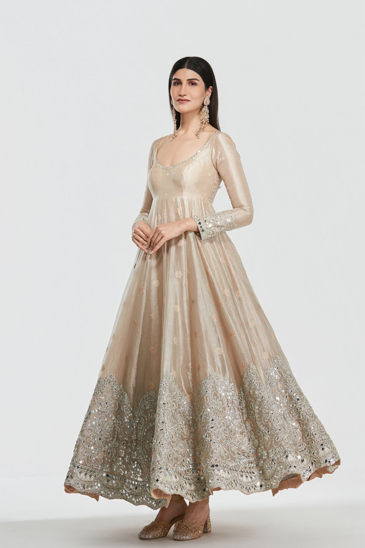 Shimmer Gold Anarkali Set