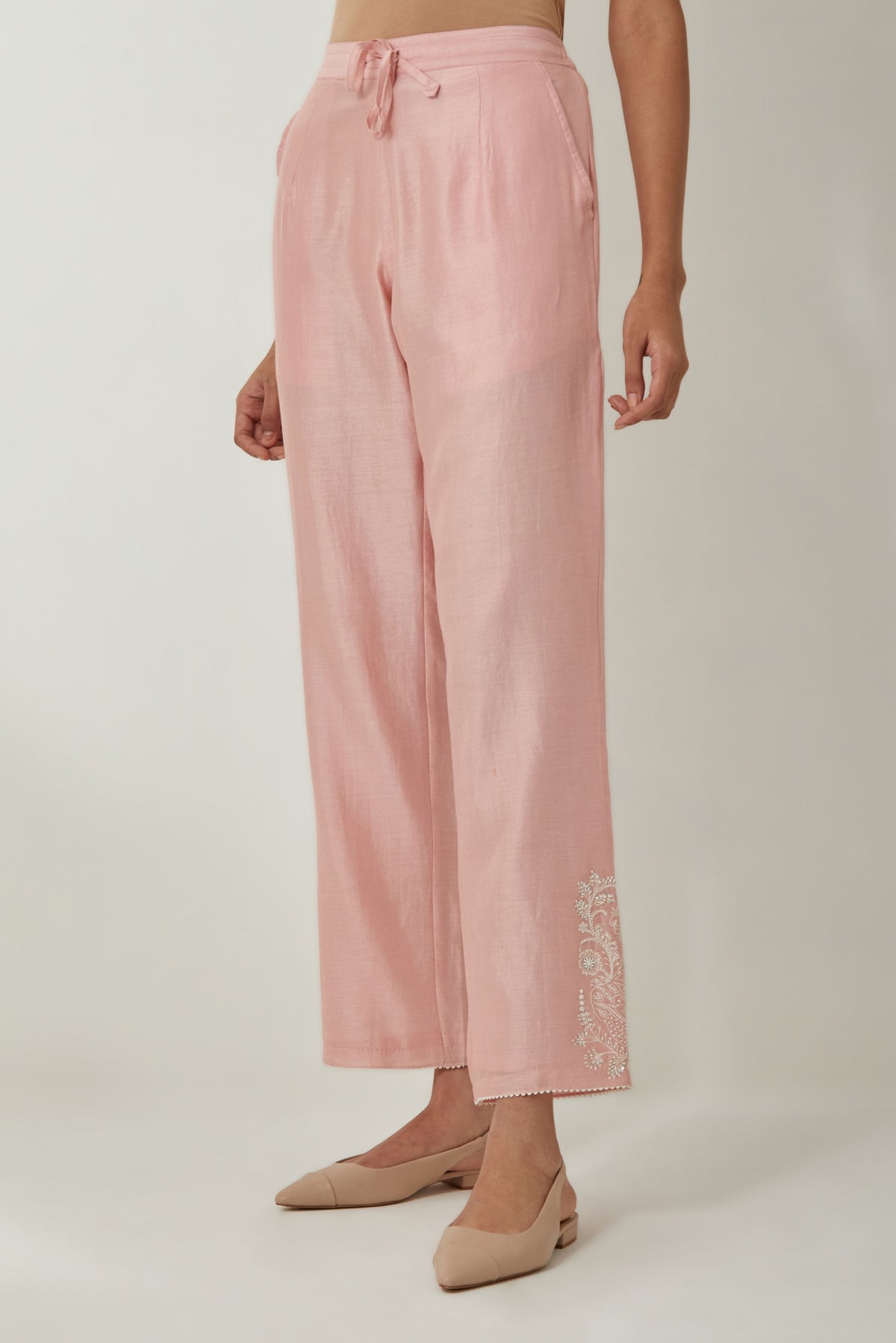 Pink Silk Chanderi Straight Pants