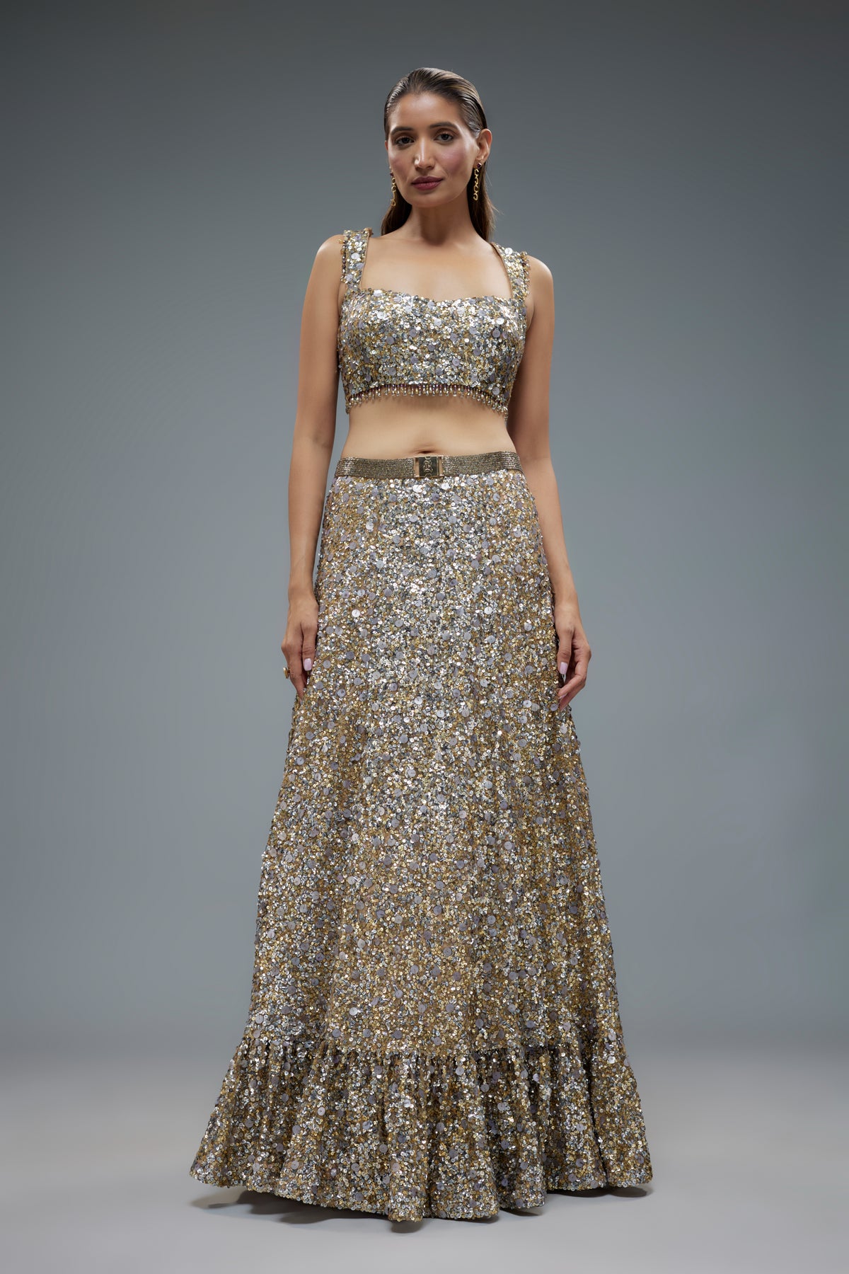 Beige Embroidered Lehenga Set