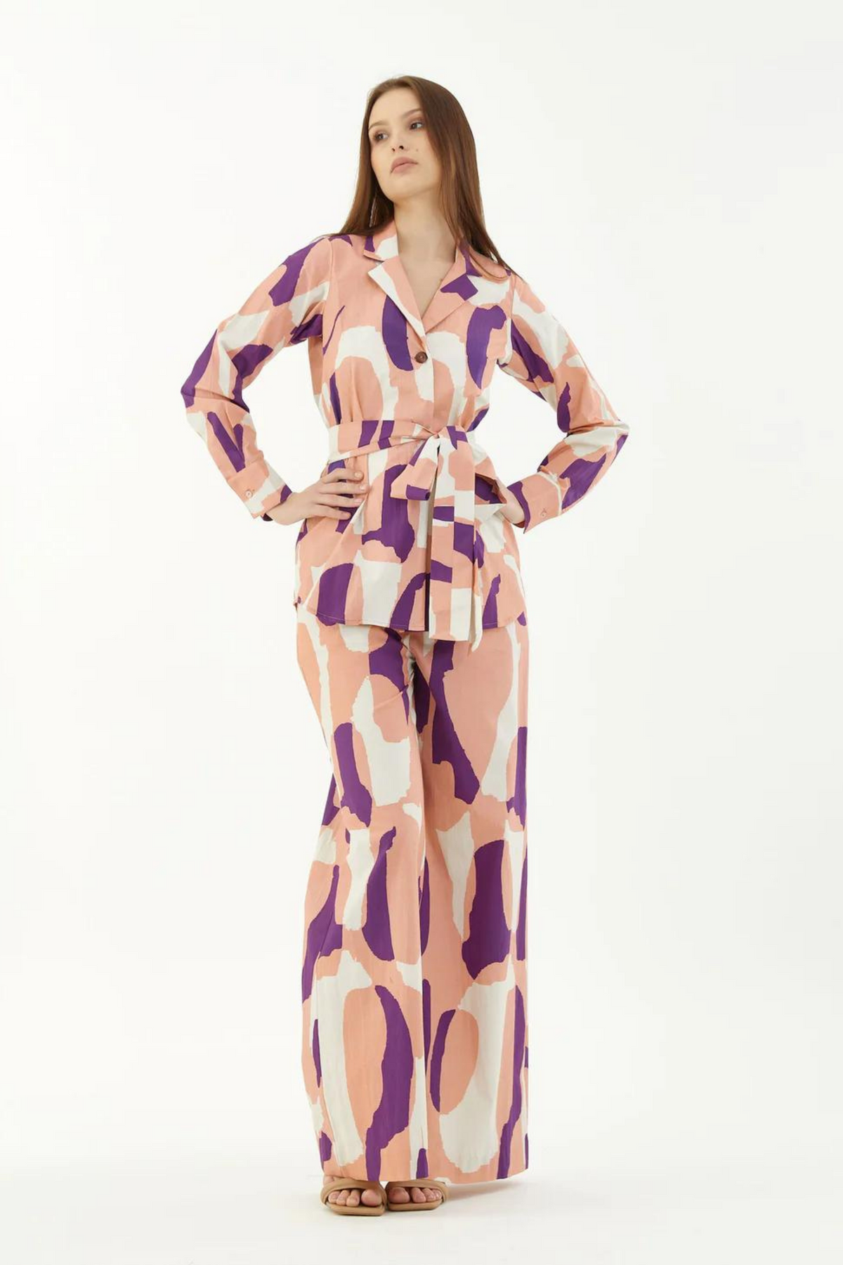 Purple, White And Orange Abstract Shirt