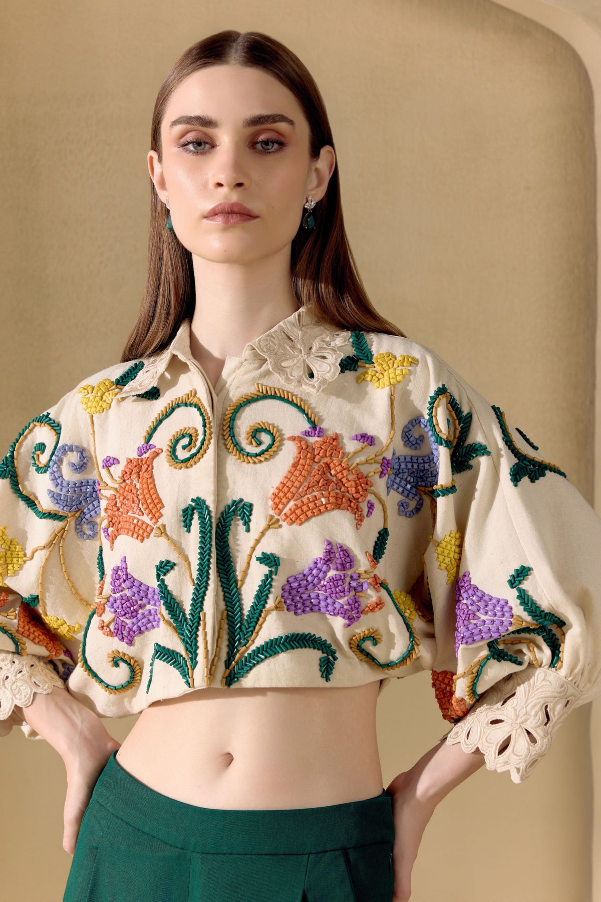 Ivory Mosaic Beadwork Kimono Jacket