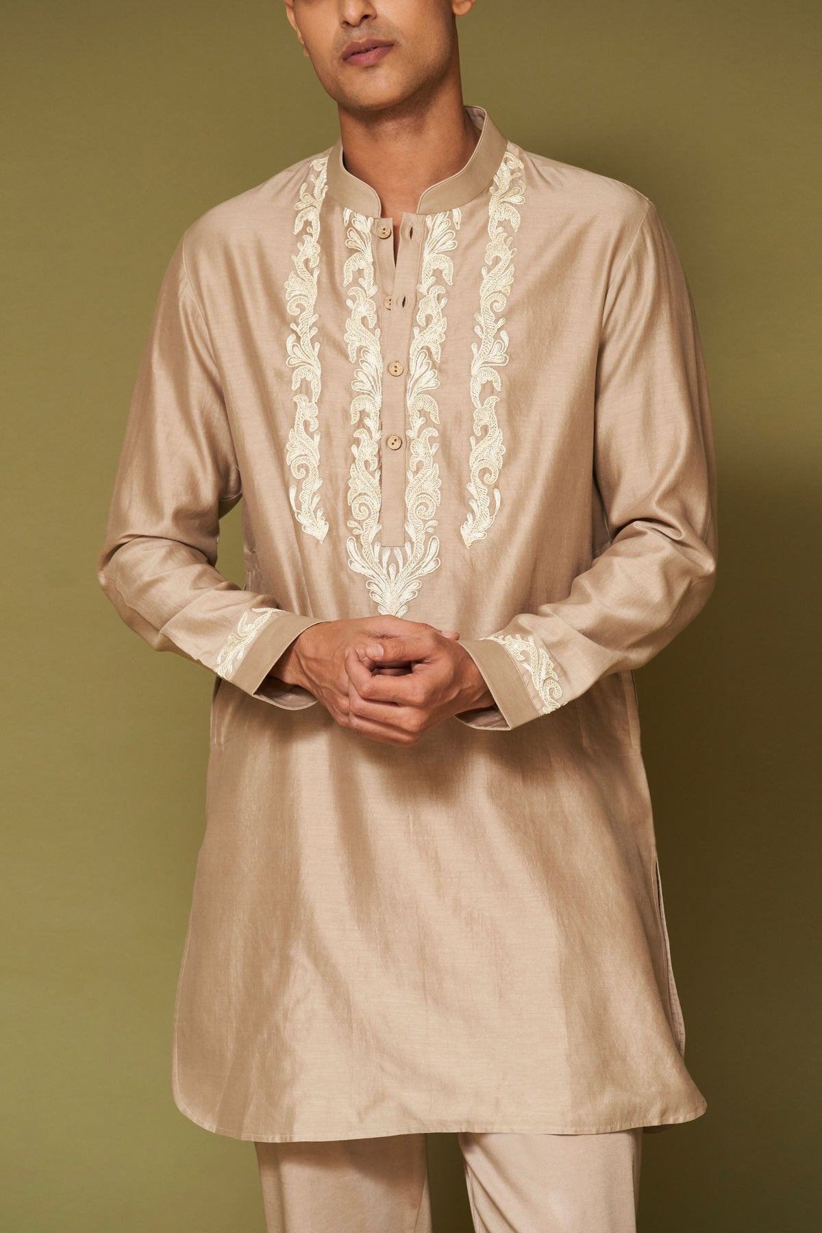 Sand Embroidered Chanderi Kurta Set
